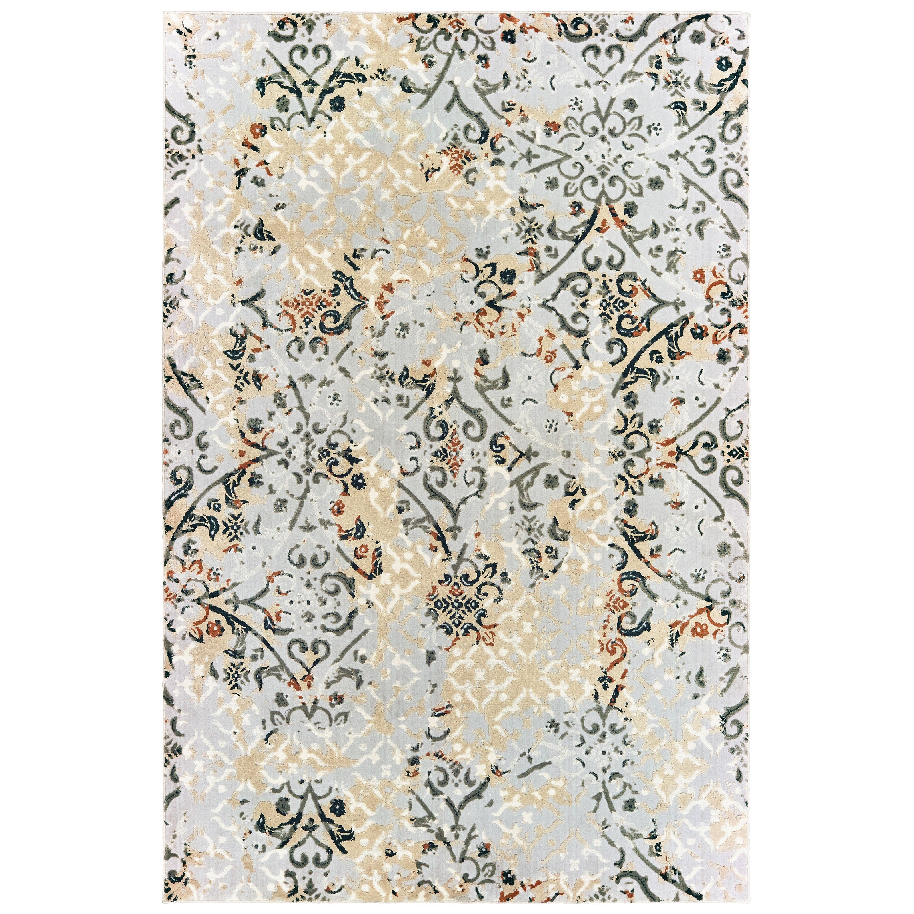 Brixton Hi Low Textured Floral Lattice Grey Gold Area Rug