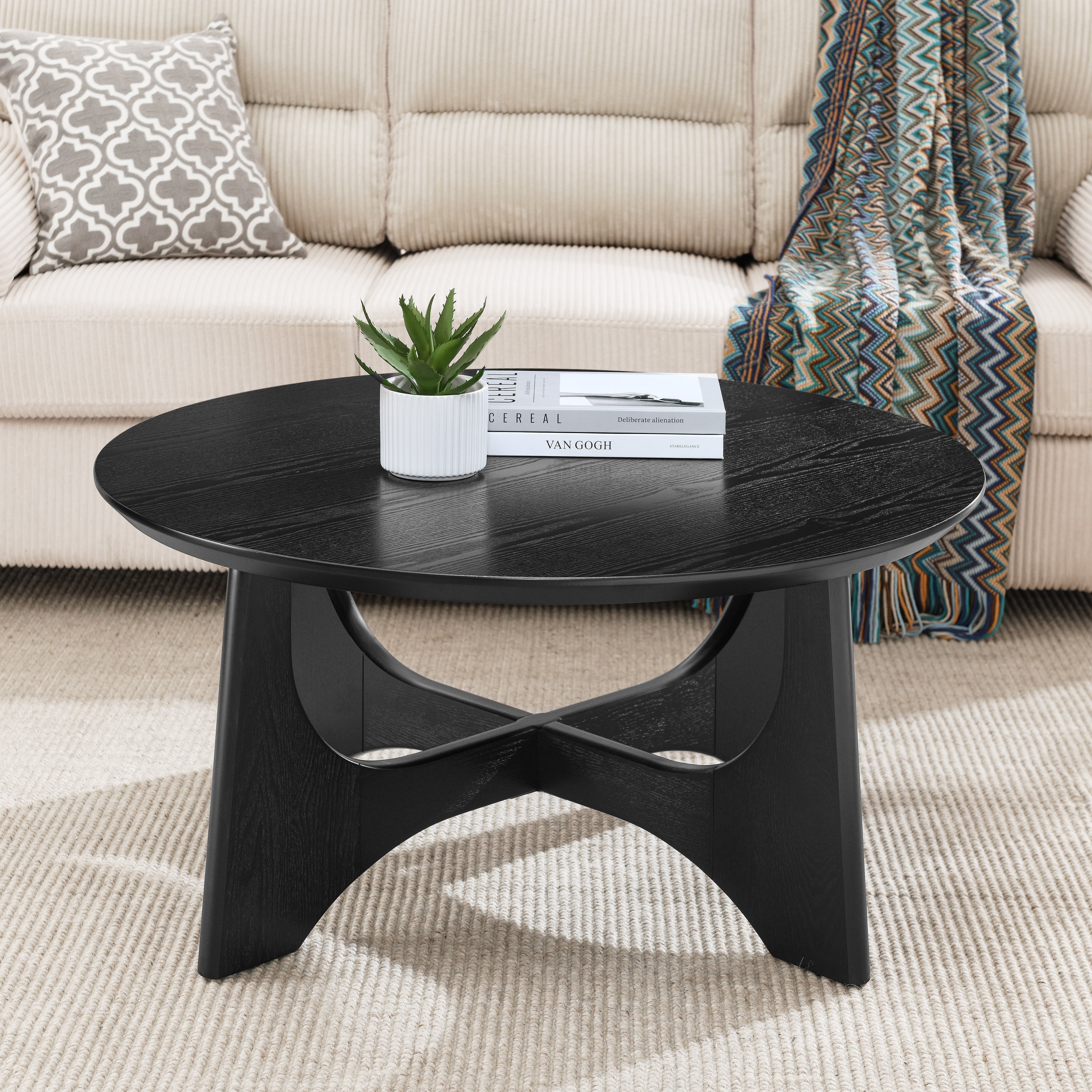 Brixton Round Coffee Table Mdf With Cross Leg Base Design By Gdfstudio
