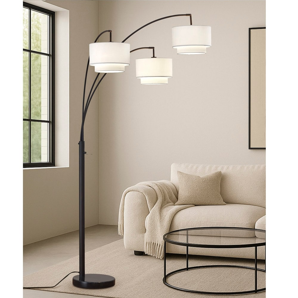 Homeglam Broadway Dark Bronze Finish Marble And Metal 3 Light Arch Floor Lamp