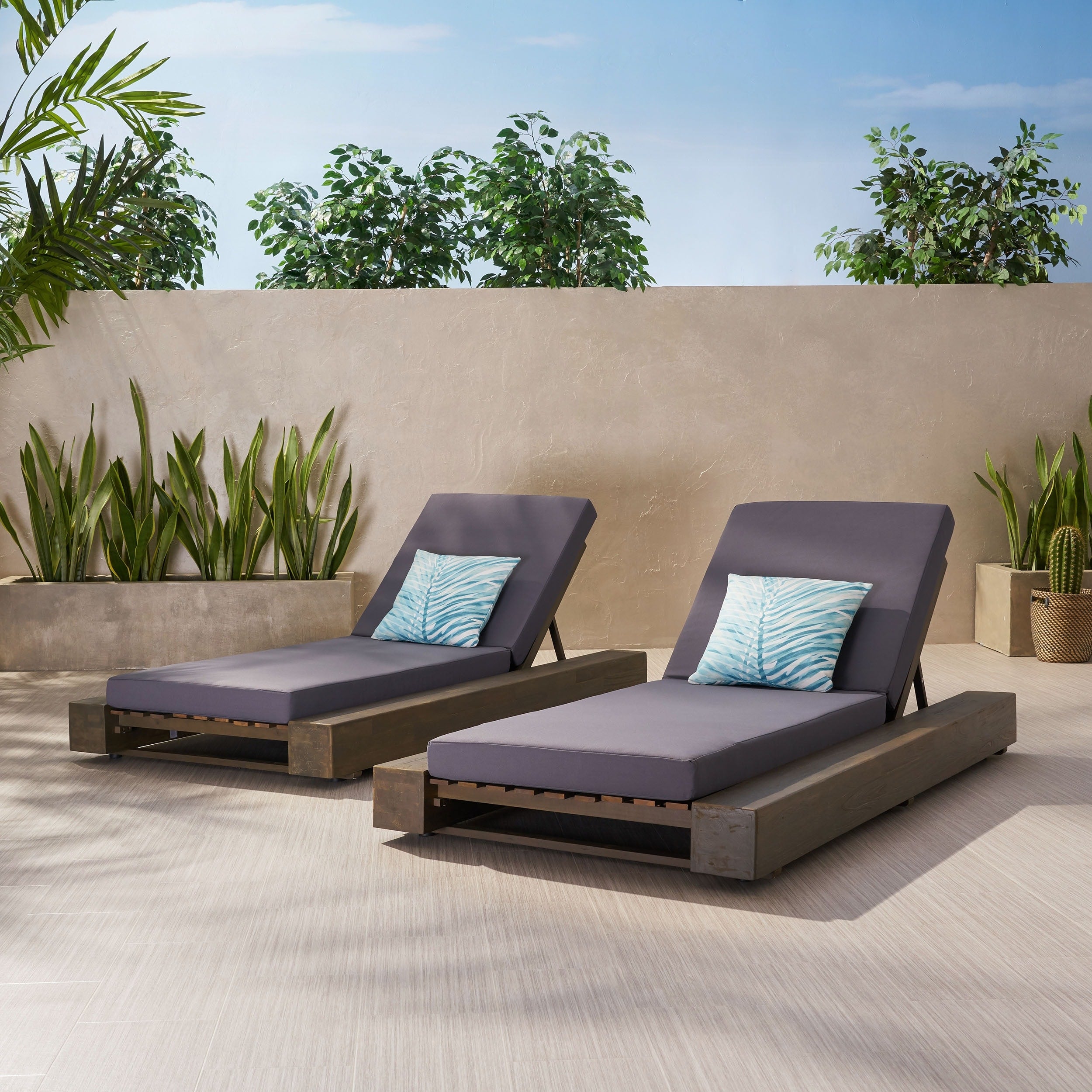 Brodway Outdoor Acacia Wood Chaise Lounge And Cushion Sets Set Of 2 By Christopher Knight Home