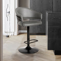 Brody Adjustable Gray Faux Leather Swivel Barstool In Black Powder Coated Finish