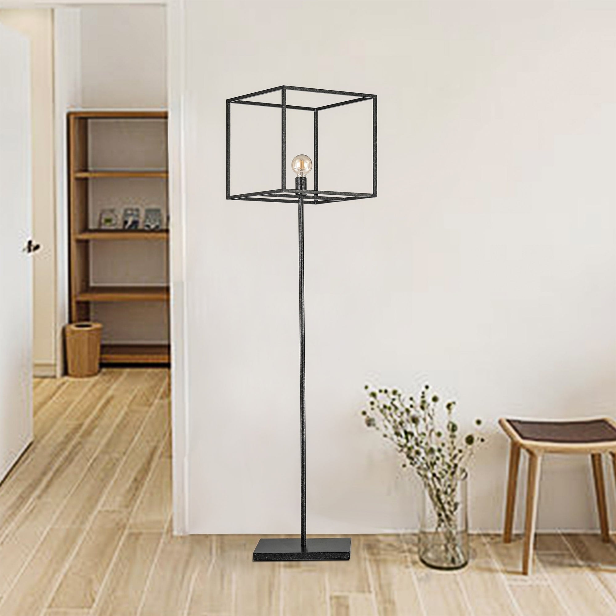 Bronte Aged Silver Metal Floor Lamp Includes Edison Bulb