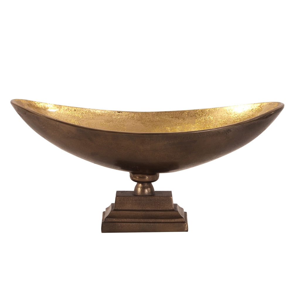 Bronze Large Footed Bowl With Oblong Gold Luster Inside
