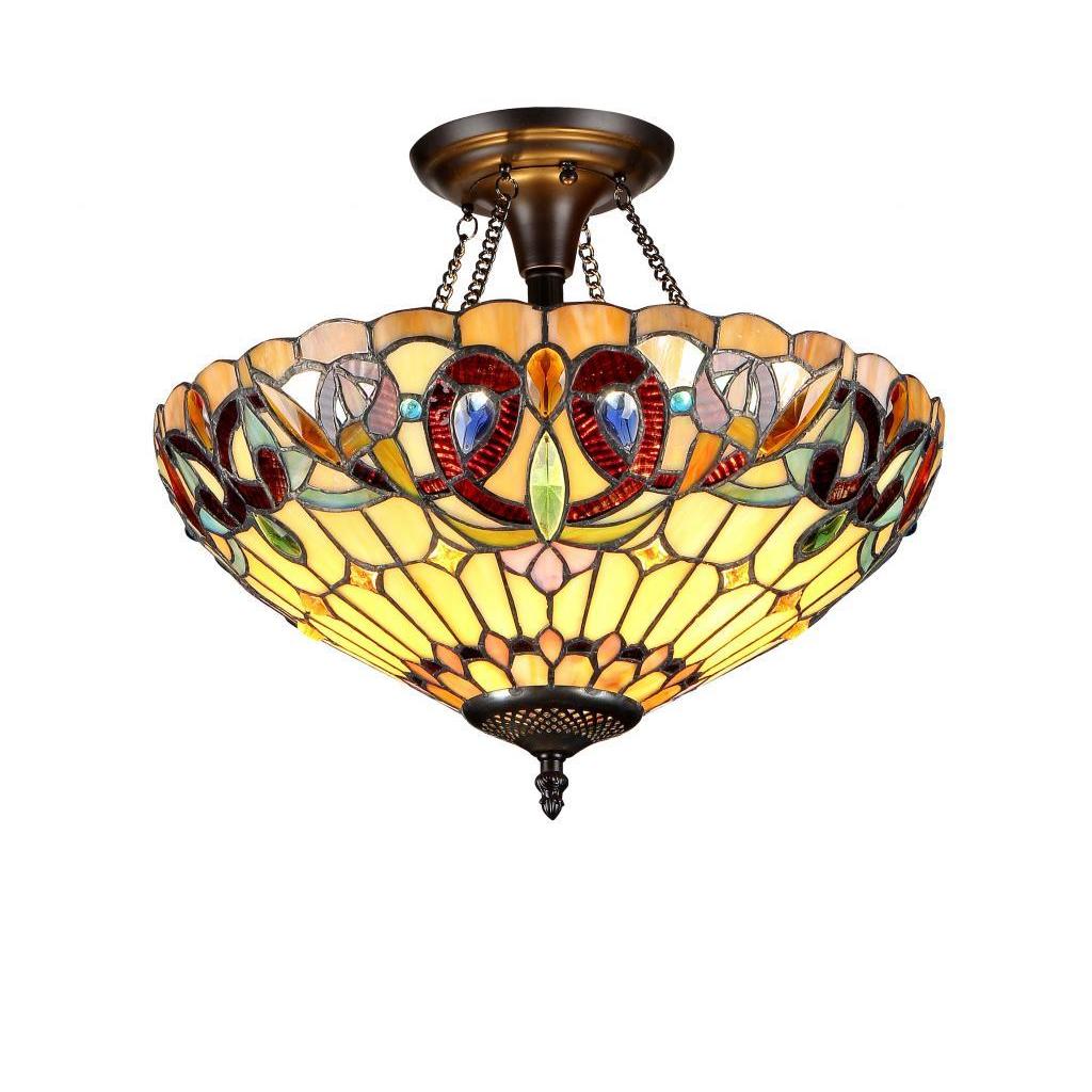 Chloe Tiffany Style Victorian Design 2 Light Bronze Flush Mount