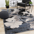 Easterly Blue Cream Black Abstract Floral Rug