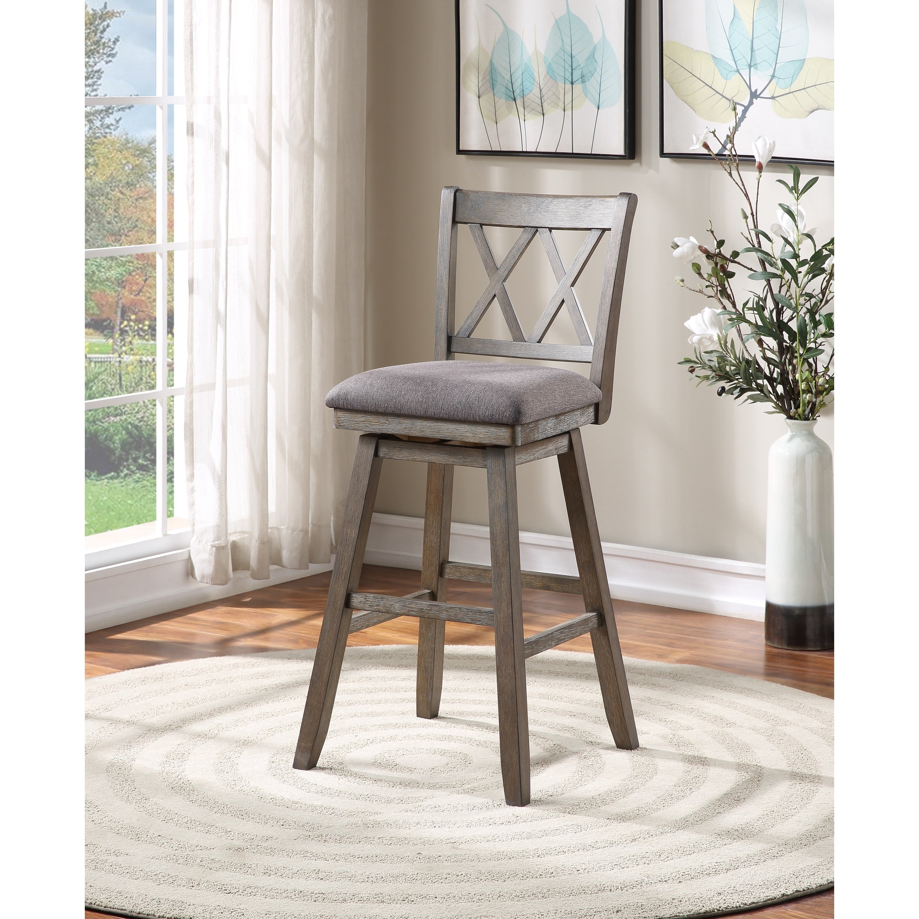 Xx Back Wood Linen Upholstered Dining Room Barstool