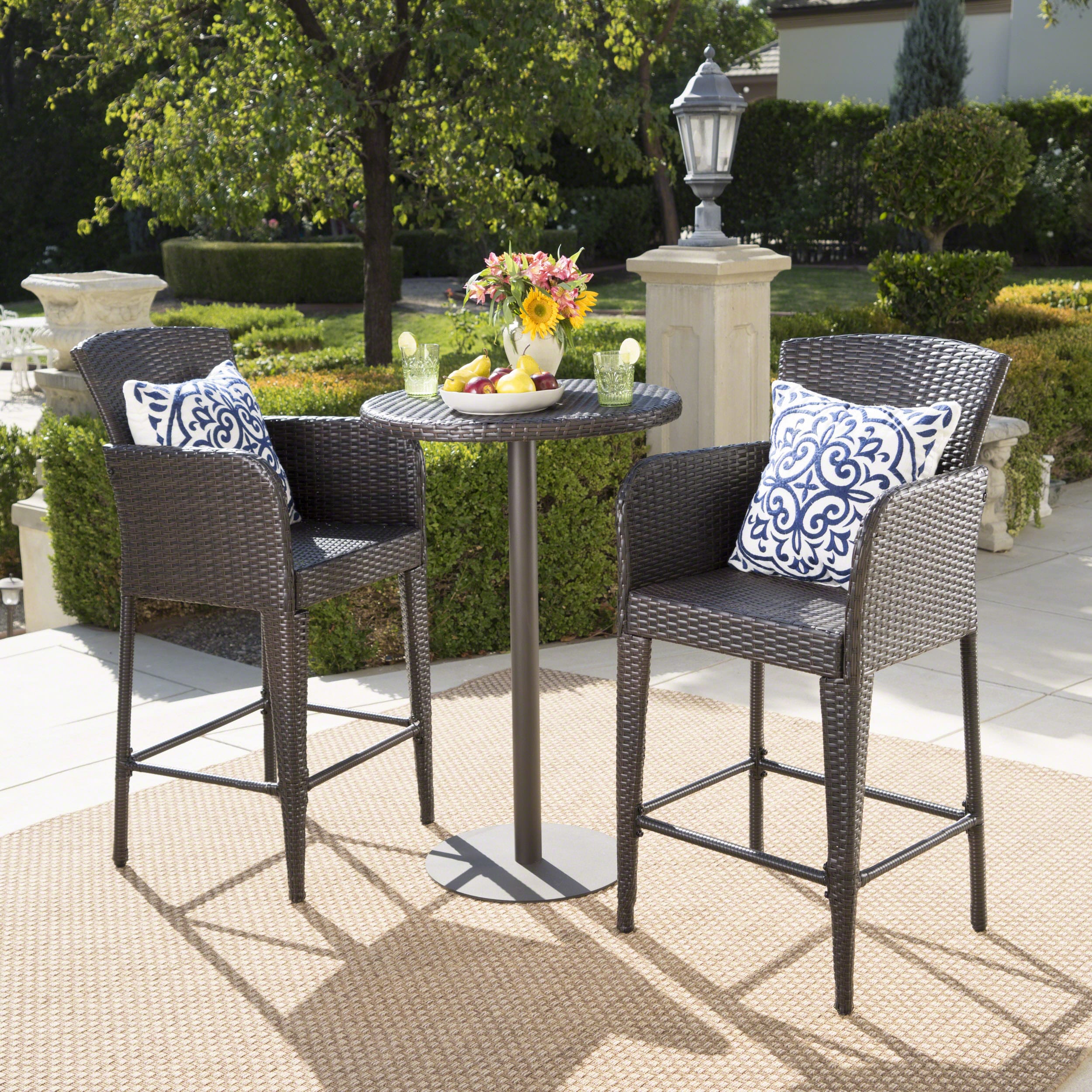 Brooklyn Outdoor 3 Piece Wicker 26 Inch Round Bar Set By Christopher Knight Home