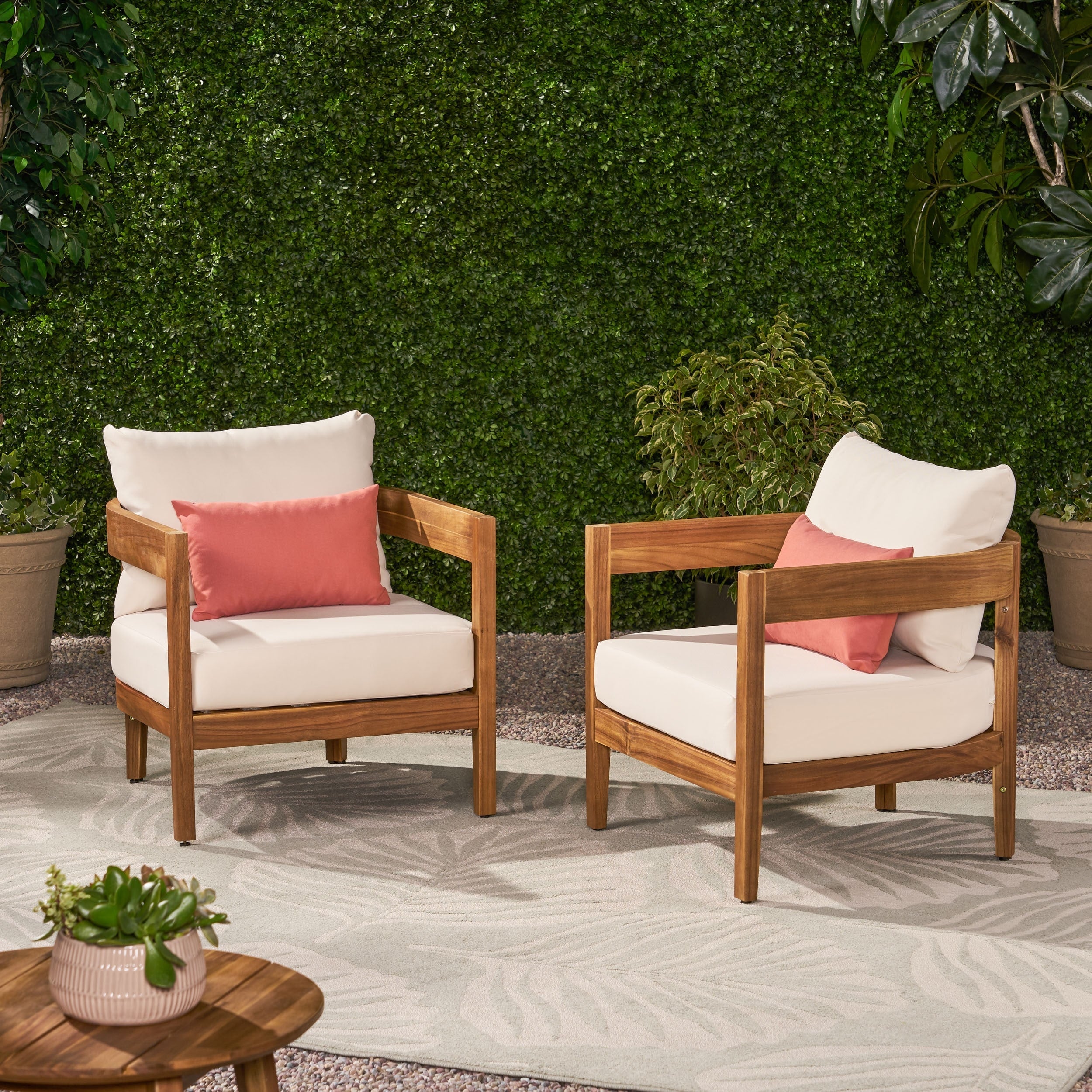 Brooklyn Outdoor Acacia Wood Club Chair With Cushions Set Of 2 By Christopher Knight Home