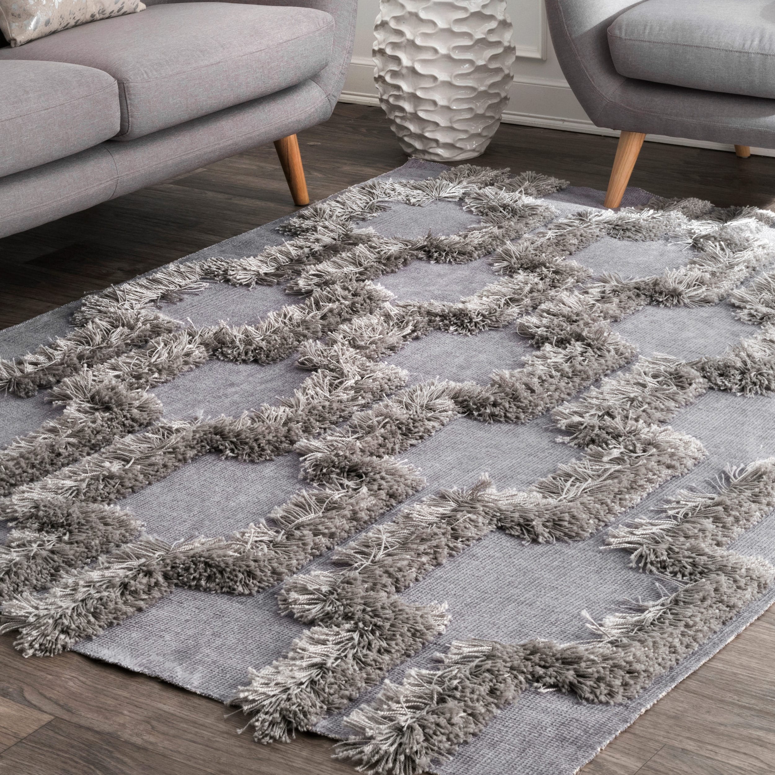 Nuloom Silver Soft And Plush Abstract Modern Basel Raised Area Rug 5 X 8