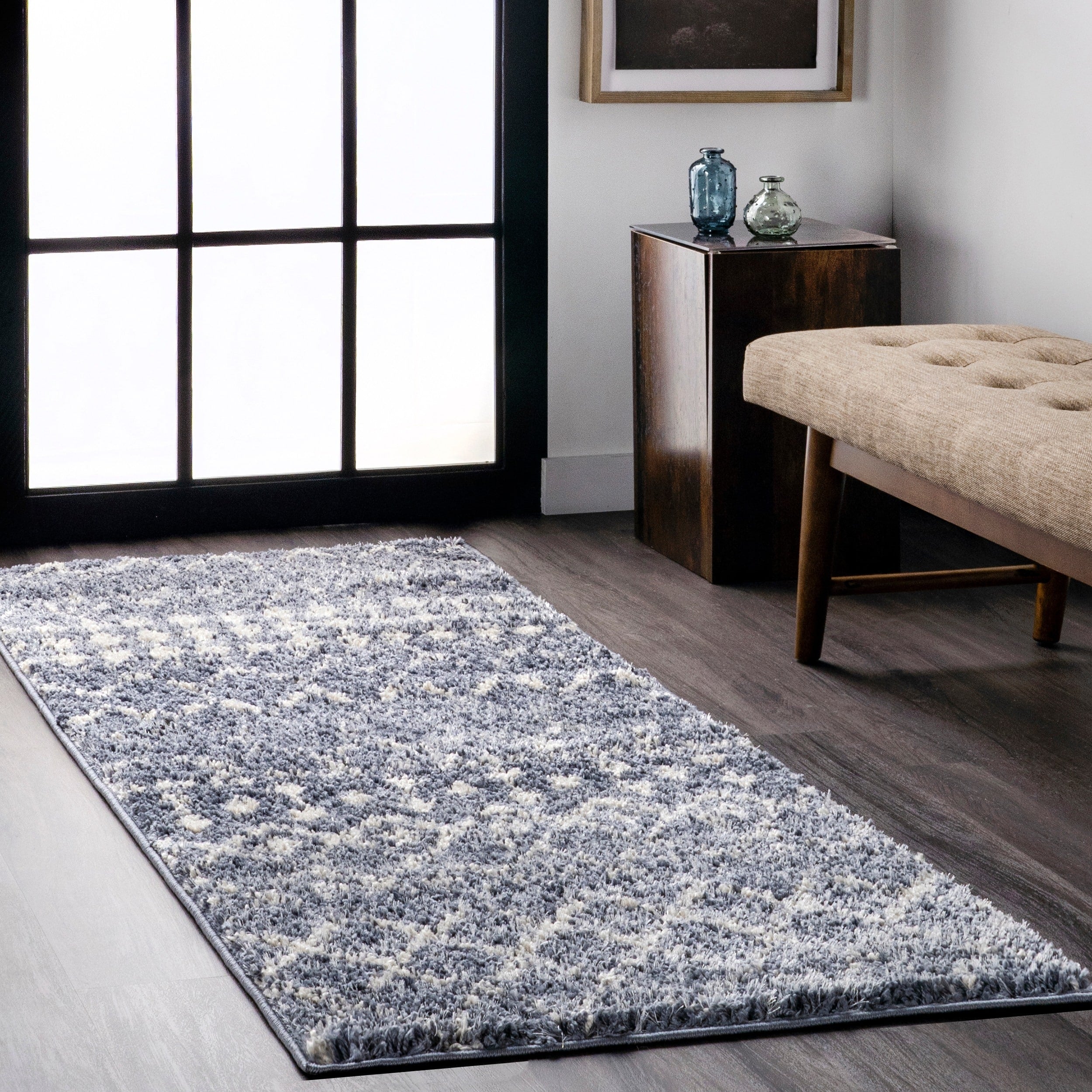 Nuloom Beige Geometric Moroccan Trellis Shag Area Rug 53 X 77