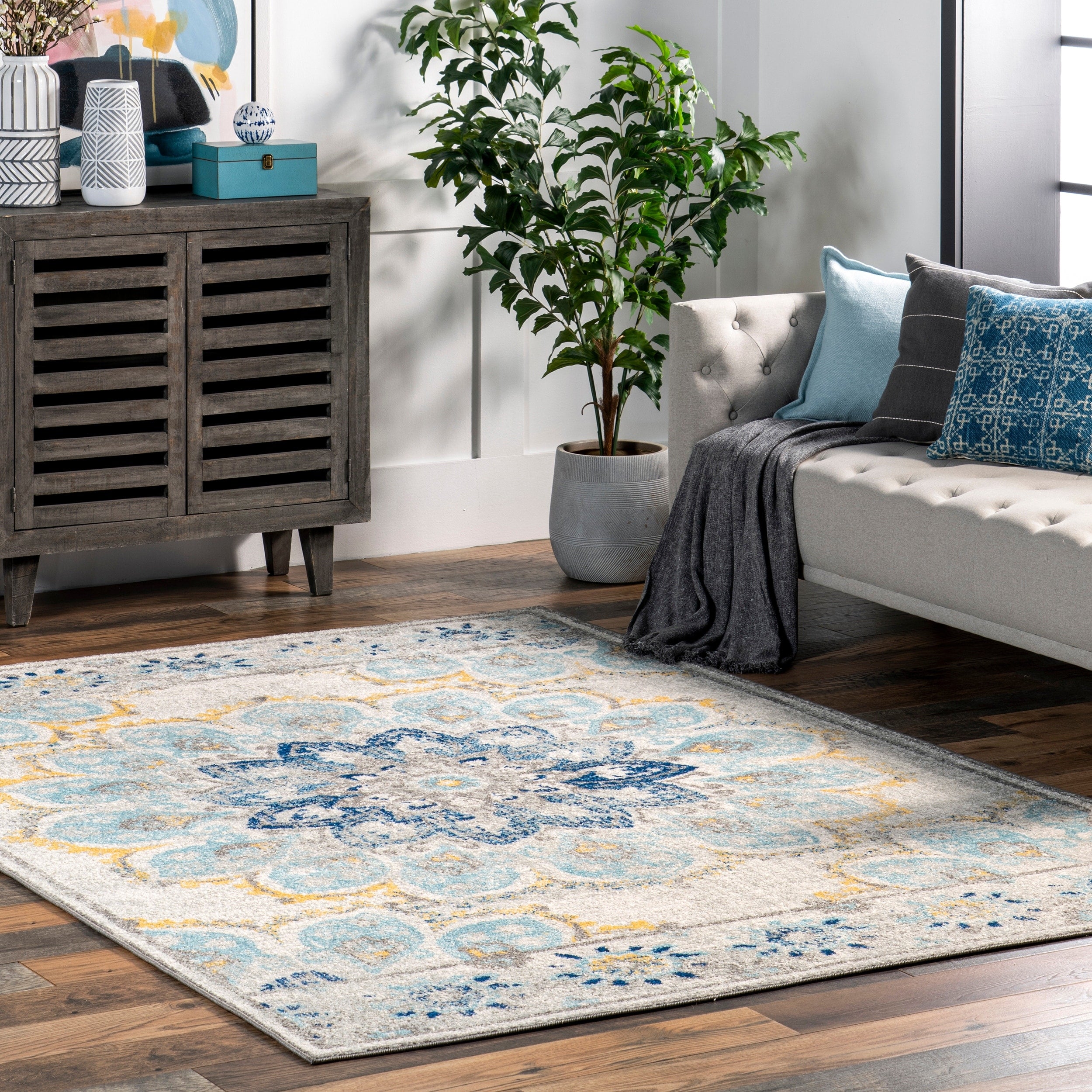 Nuloom Blue Vintage Floral Mandala Area Rug 3 X 5