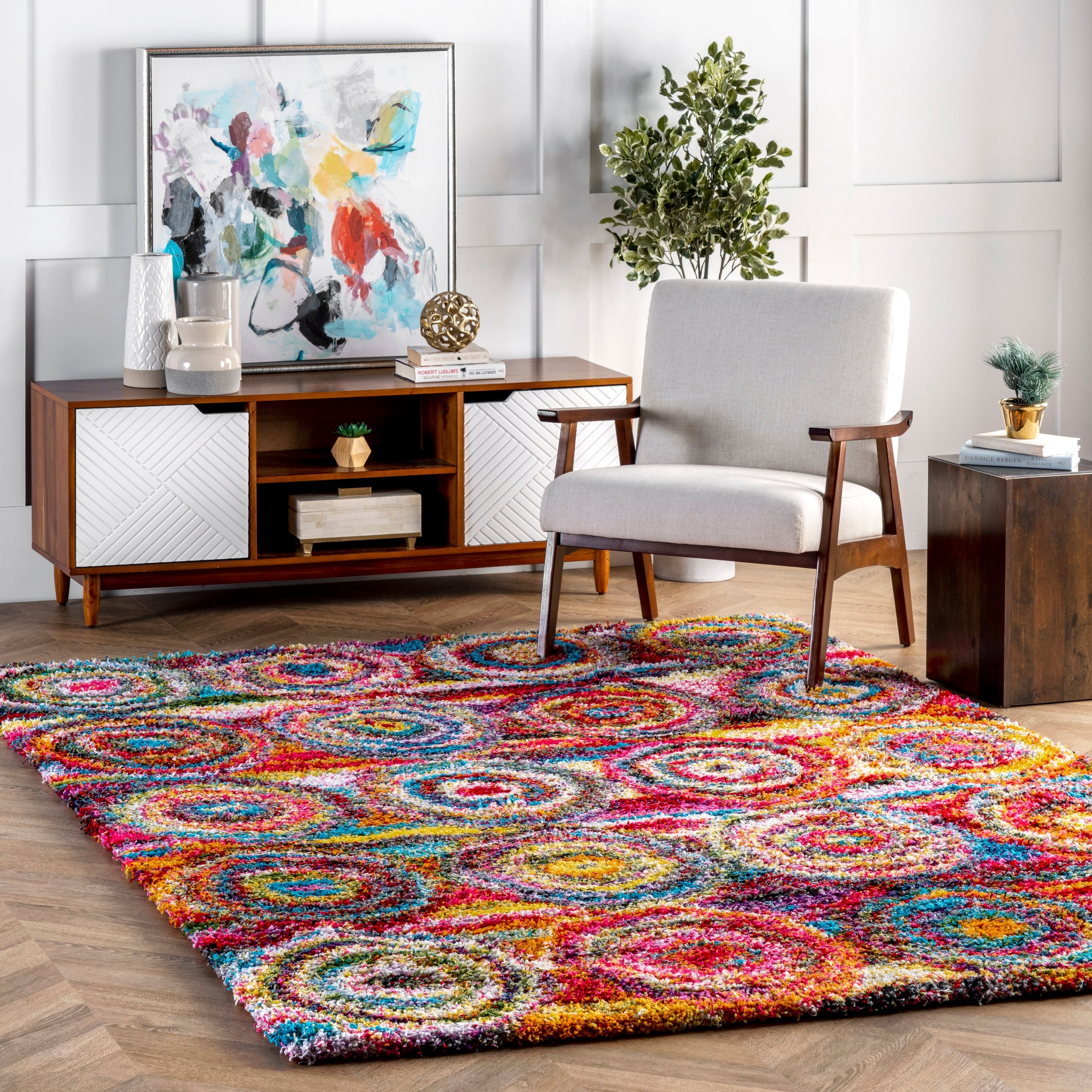 Nuloom Contemporary Abstract Circles Shag Multi Rug 67 X 12
