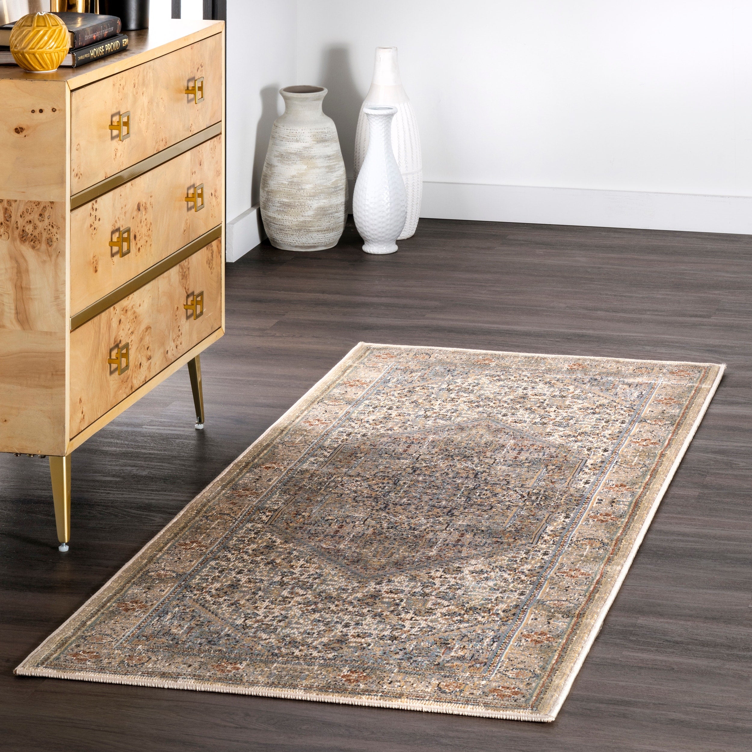 Nuloom Beige Transitional Tribal Ornamental Framing Florid Border Area Rug 9 X 12