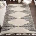 Nuloom Off White Moroccan Boho Chic Aztec Lined Shag Tassel Area Rug 53 X 77