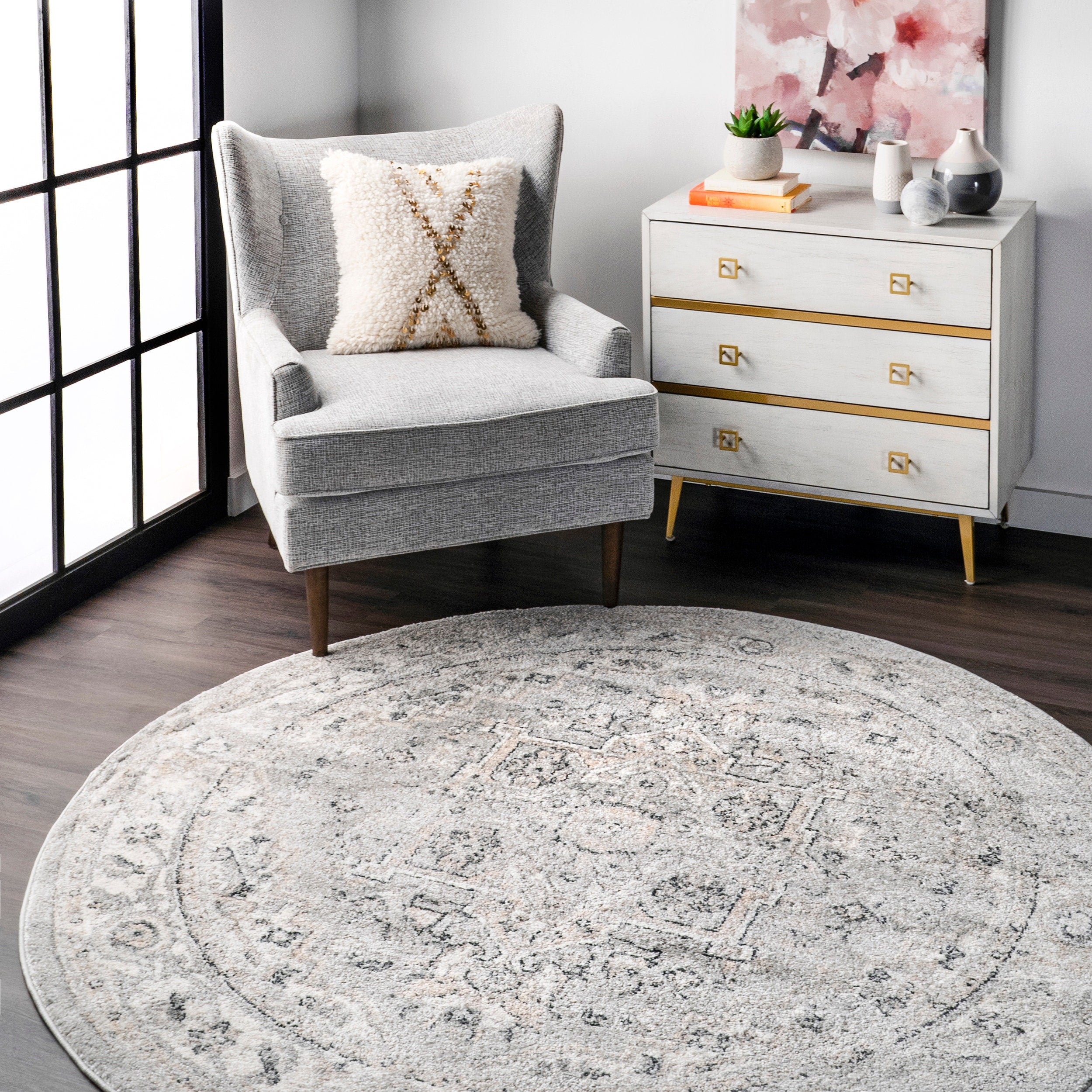 Nuloom Transitional Vintage Dounia Faded Medallion Charm Border Area Rug