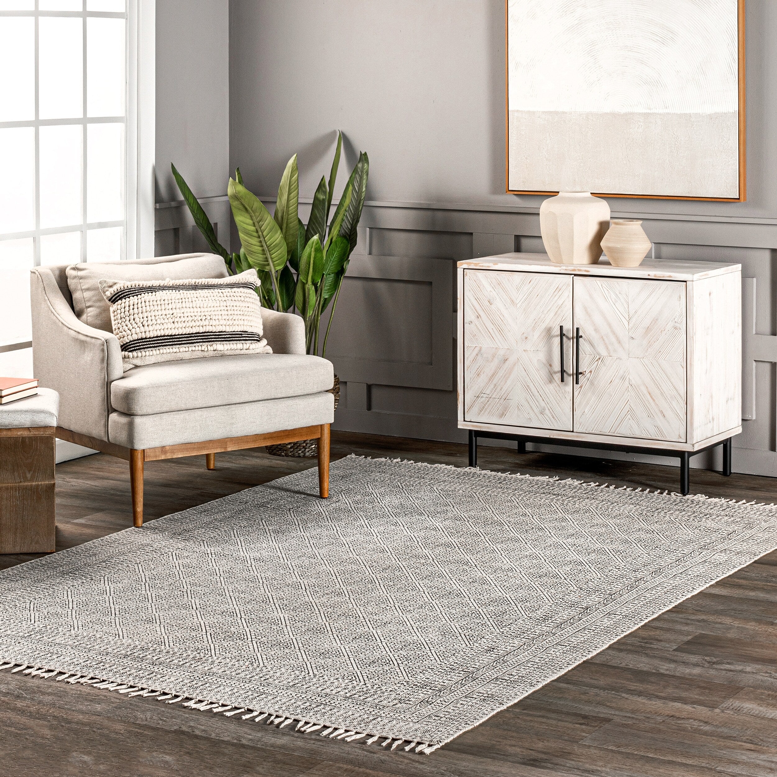 Nuloom Handmade Flatweave Sparkling Cotton Fringe Ivory Rug 5 X 8 5 X 8
