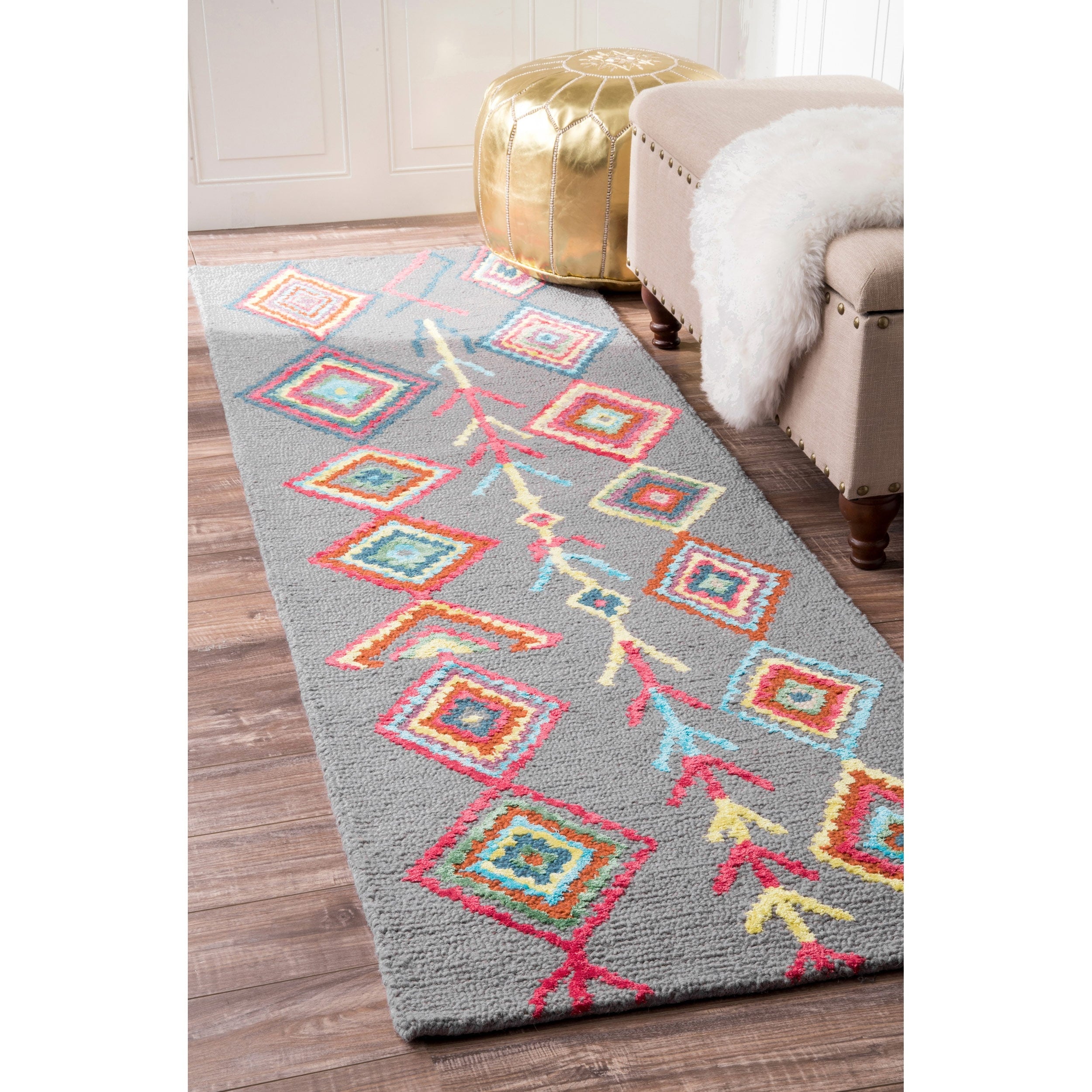 The Curated Nomad Escolta Hand Tufted Wool Moroccan Triangle Area Rug 5 X 8