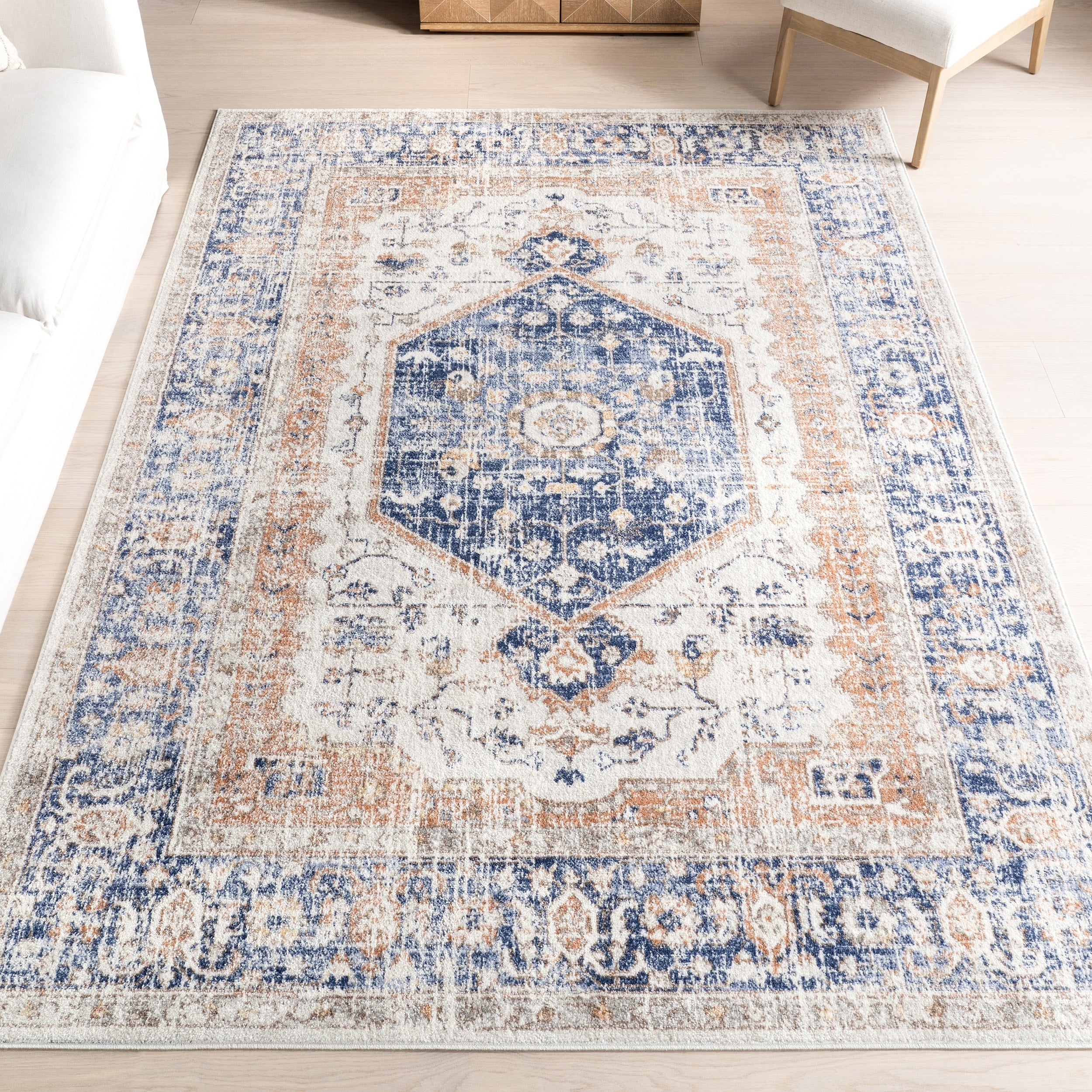 Nuloom Orange Transitional Florid Distressed Geo Cameo Medallion Area Rug 67 X 9