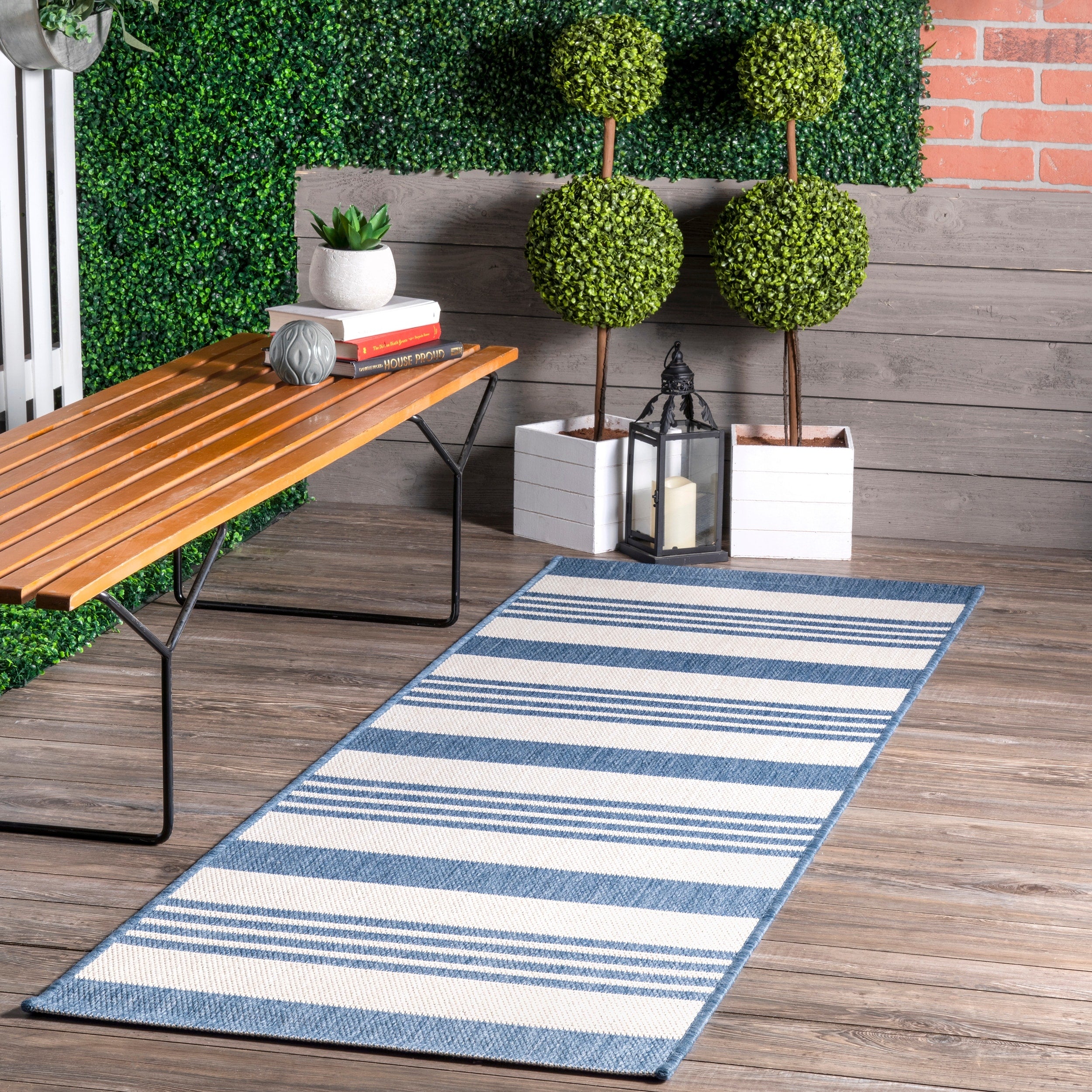 Nuloom Blue Indoor Outdoor Lavish Solid Striped Area Rug 76 X 109