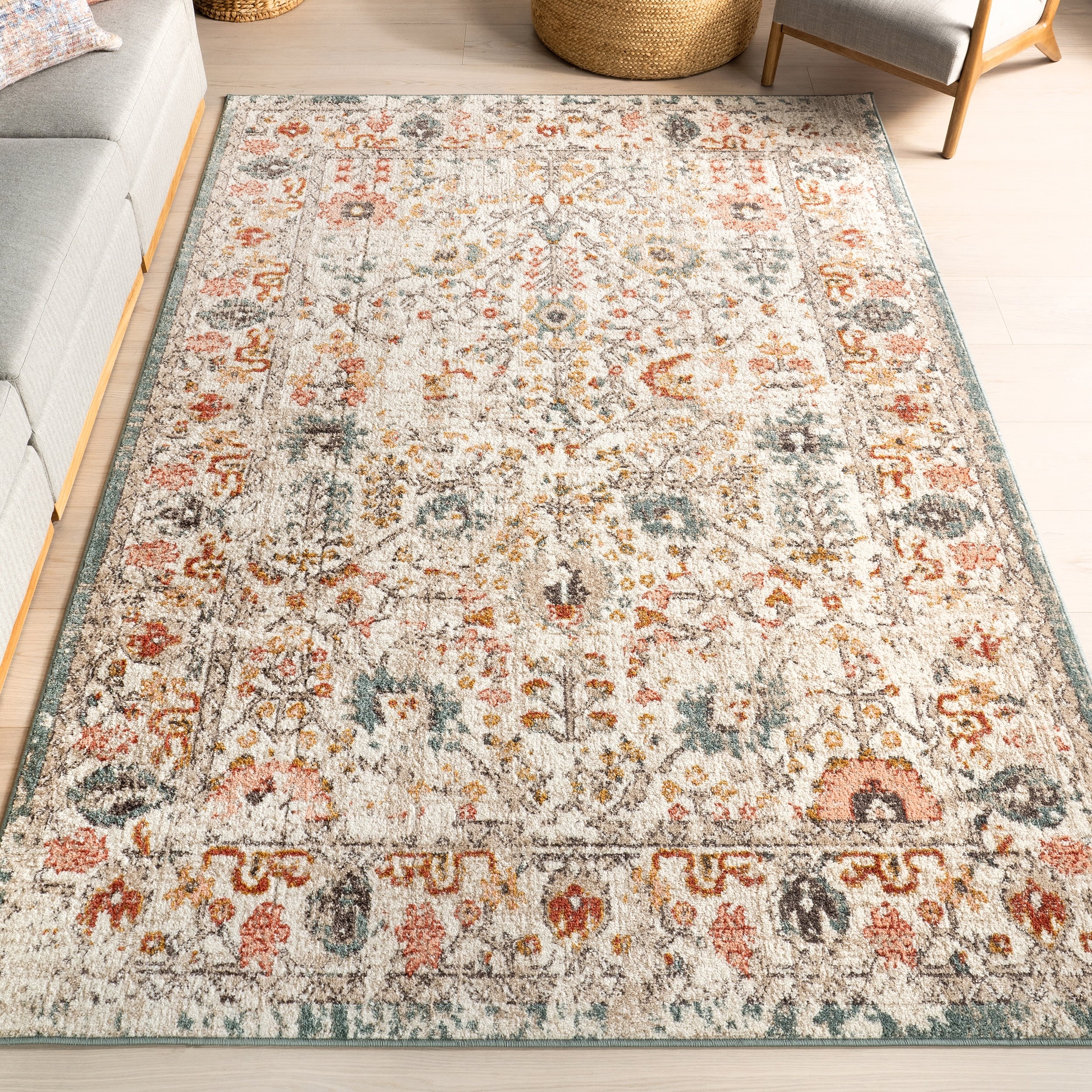 Nuloom Sasha Botanic Bloom Transitional Vintage Faded Border Area Rug