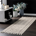 Nuloom Ivory Contemporary Geometric Charlotte Moroccan Tassel Area Rug