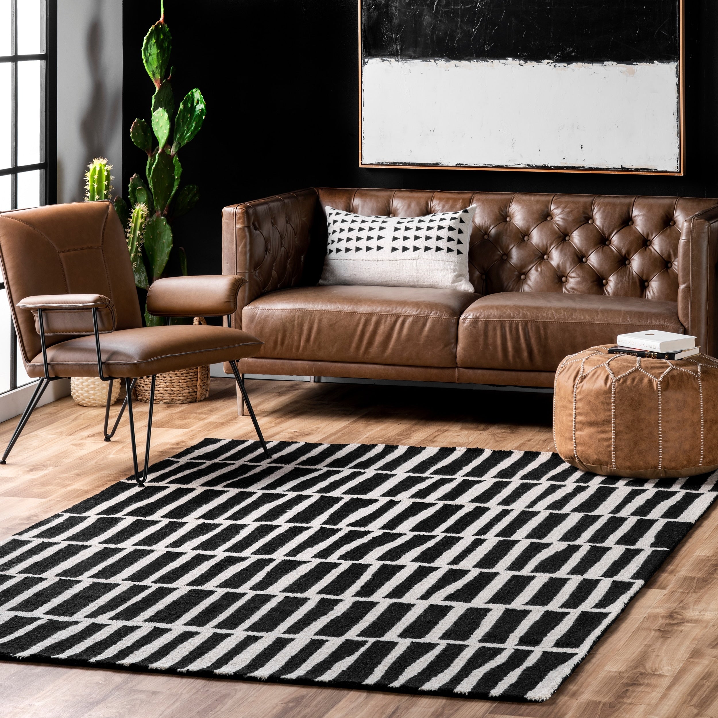 Carbon Loft Mccoy Handmade Geometric Wool Black And White Area Rug 5 X 8