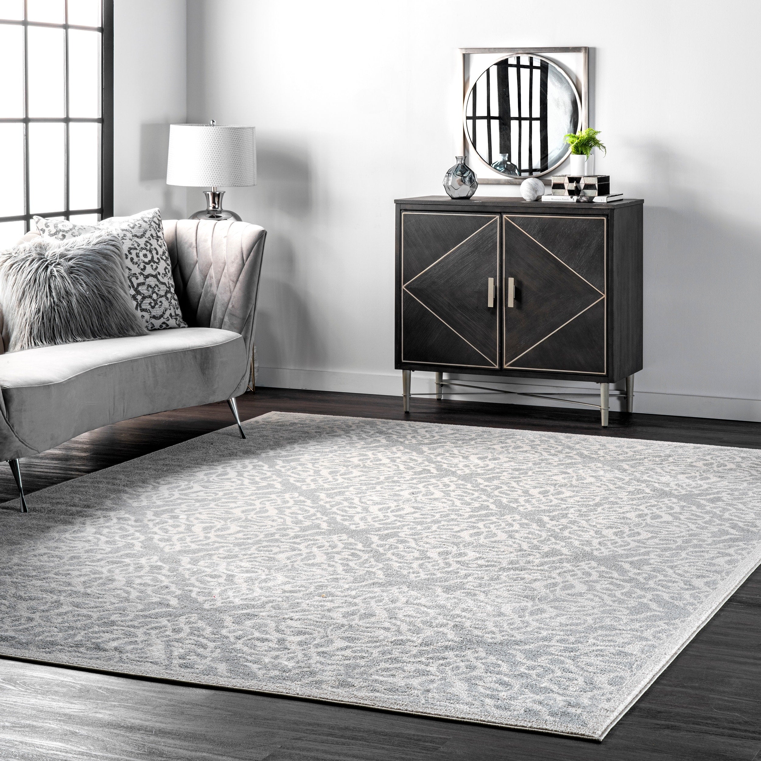 Silver Orchid Simmons Modern Medallion Trellis Silver Rug 9 X 12