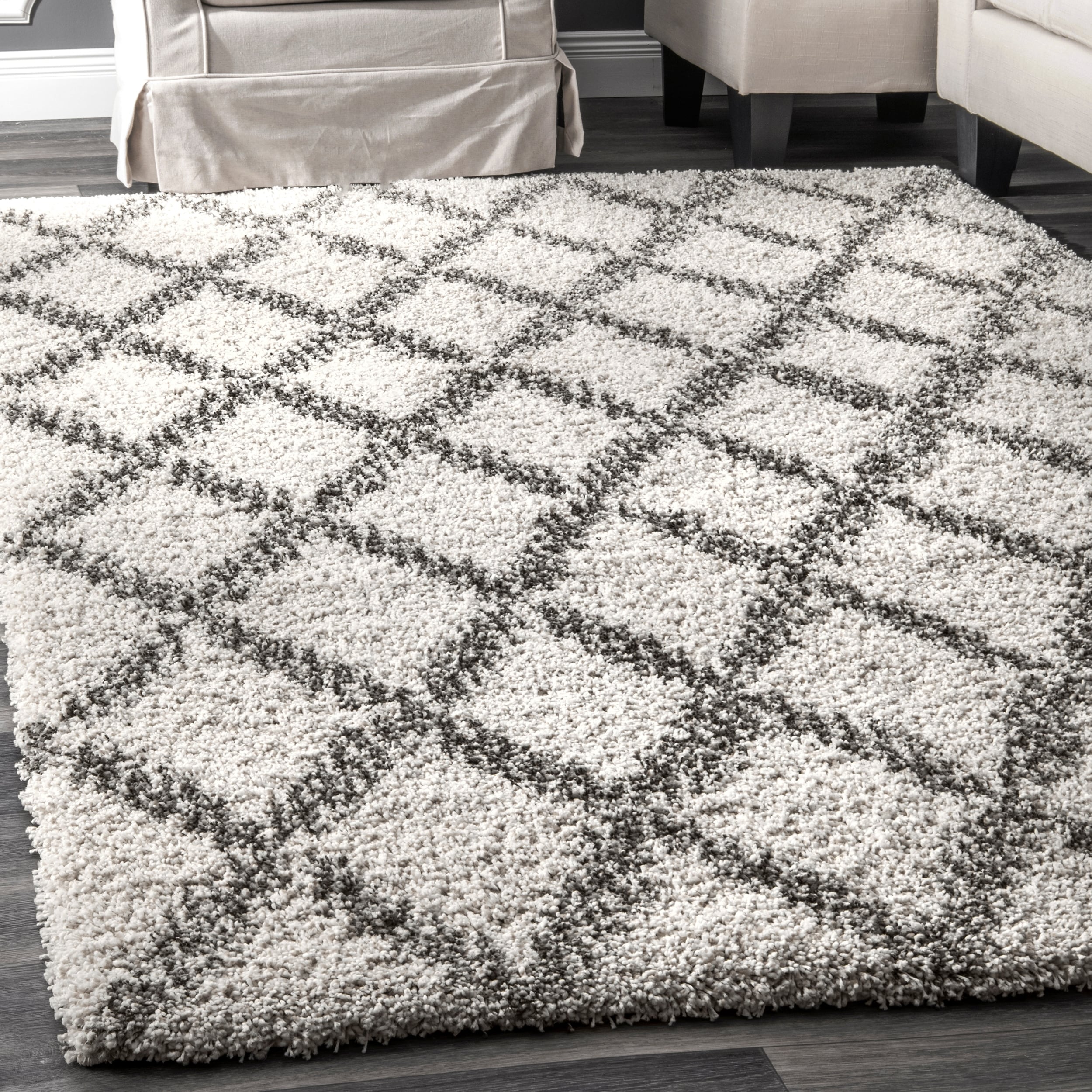 Strick Bolton Hartley Beige Lattice Shag Area Rug 5 X 8