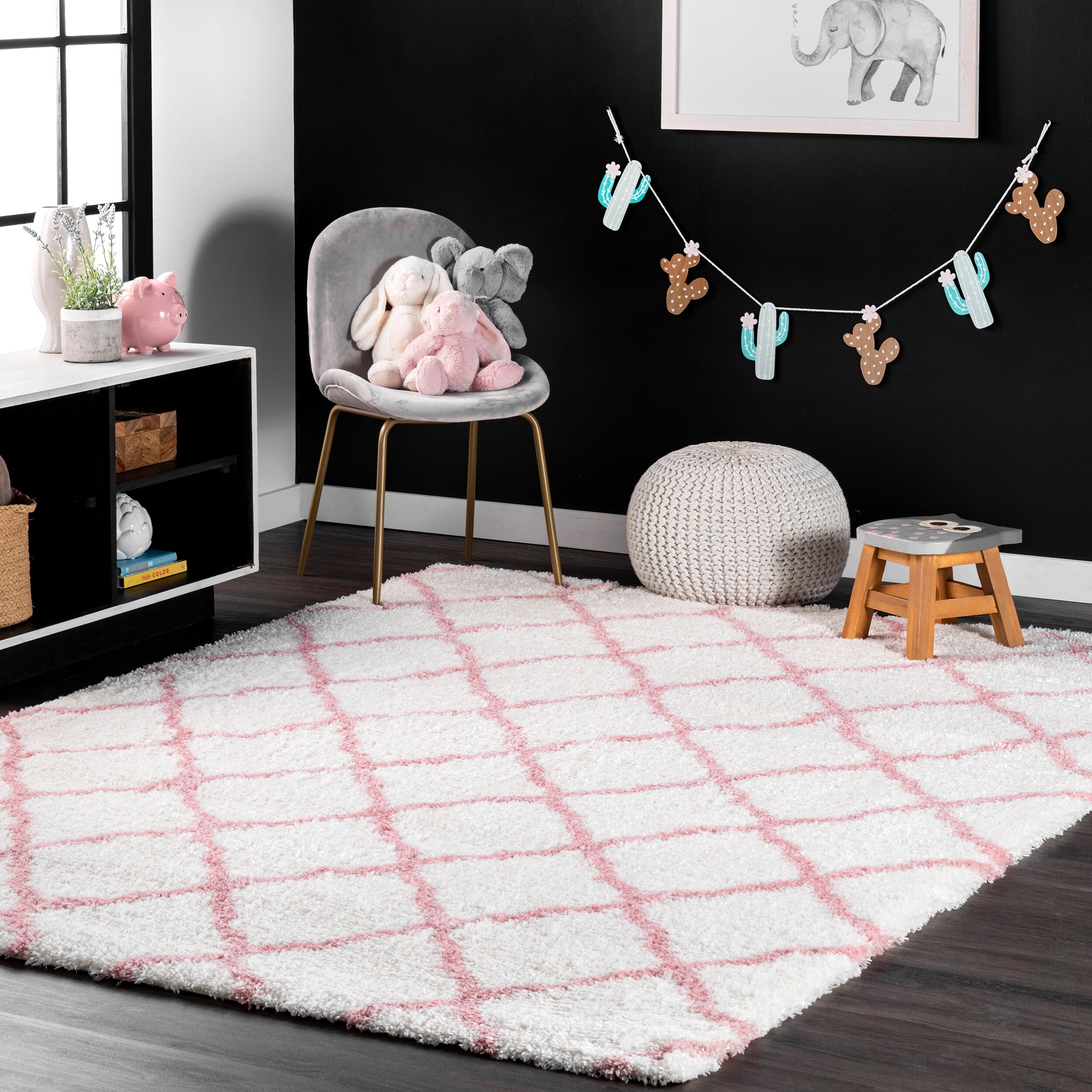 Nuloom Soft And Plush Cloudy Shag Trellis Kids Nursery Baby Pink Rug 4 X 6
