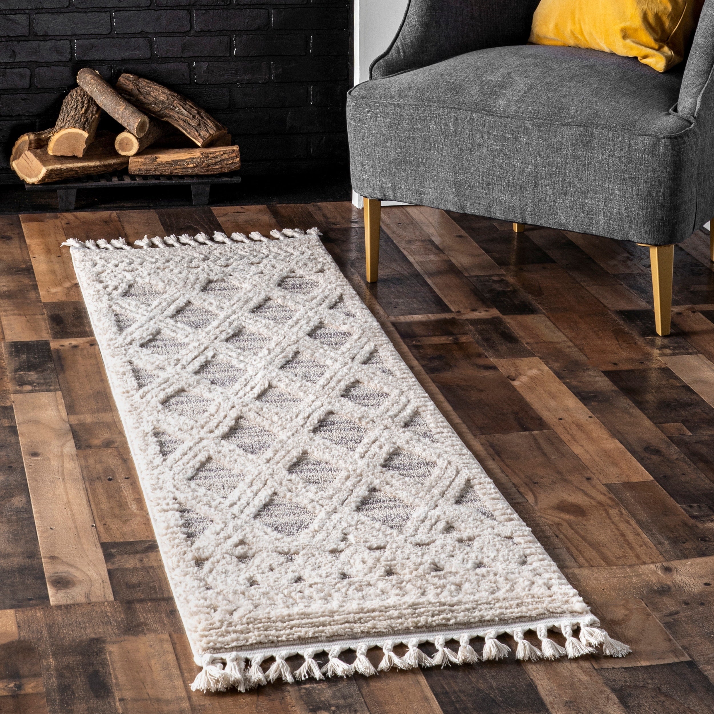 Nuloom Ansley Shaggy Lattice Tassel Area Rug 5 3 X 7 7