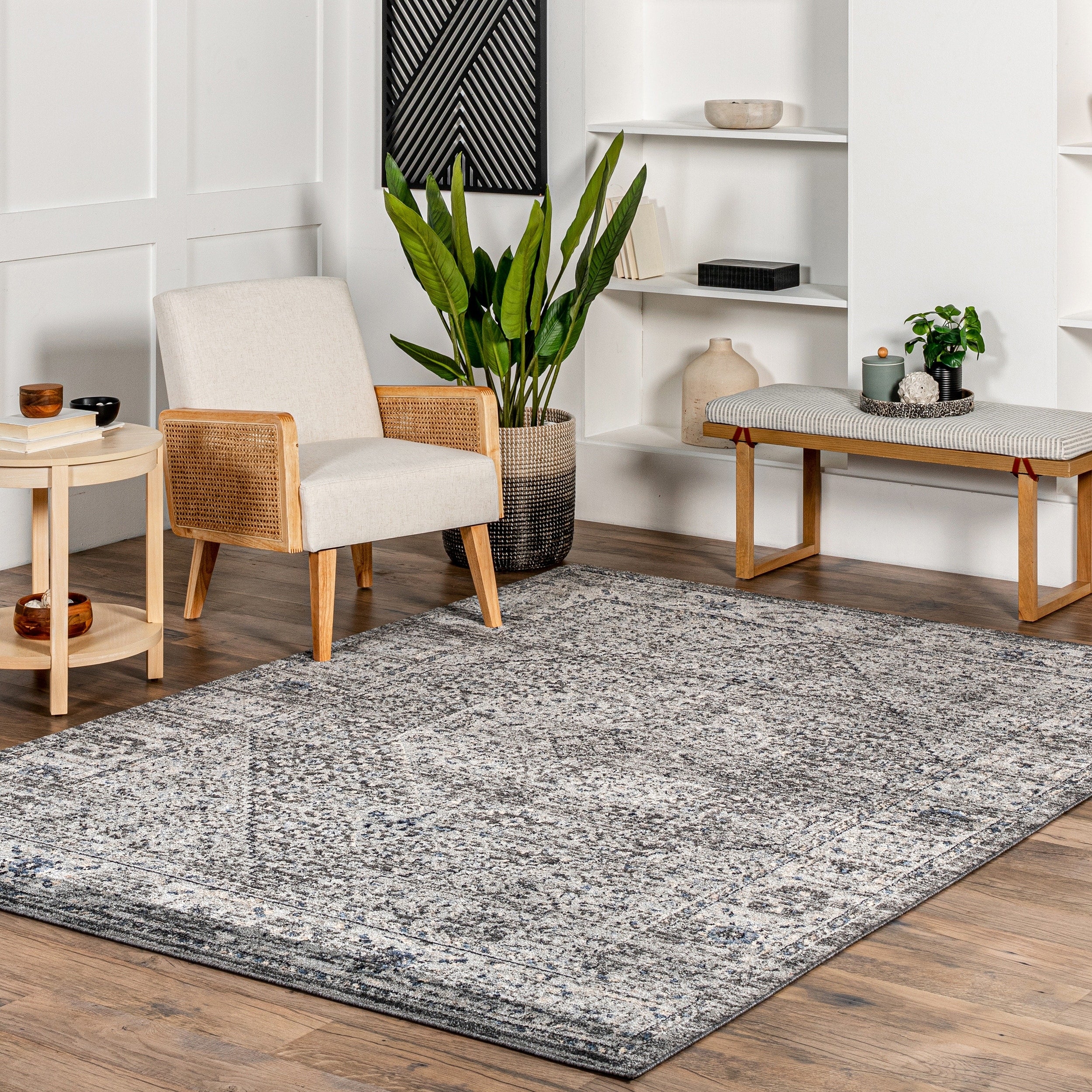 Nuloom Gray Traditional Classical Lavish Versaille Blooming Ombre Faded Frame Area Rug 67 X 9