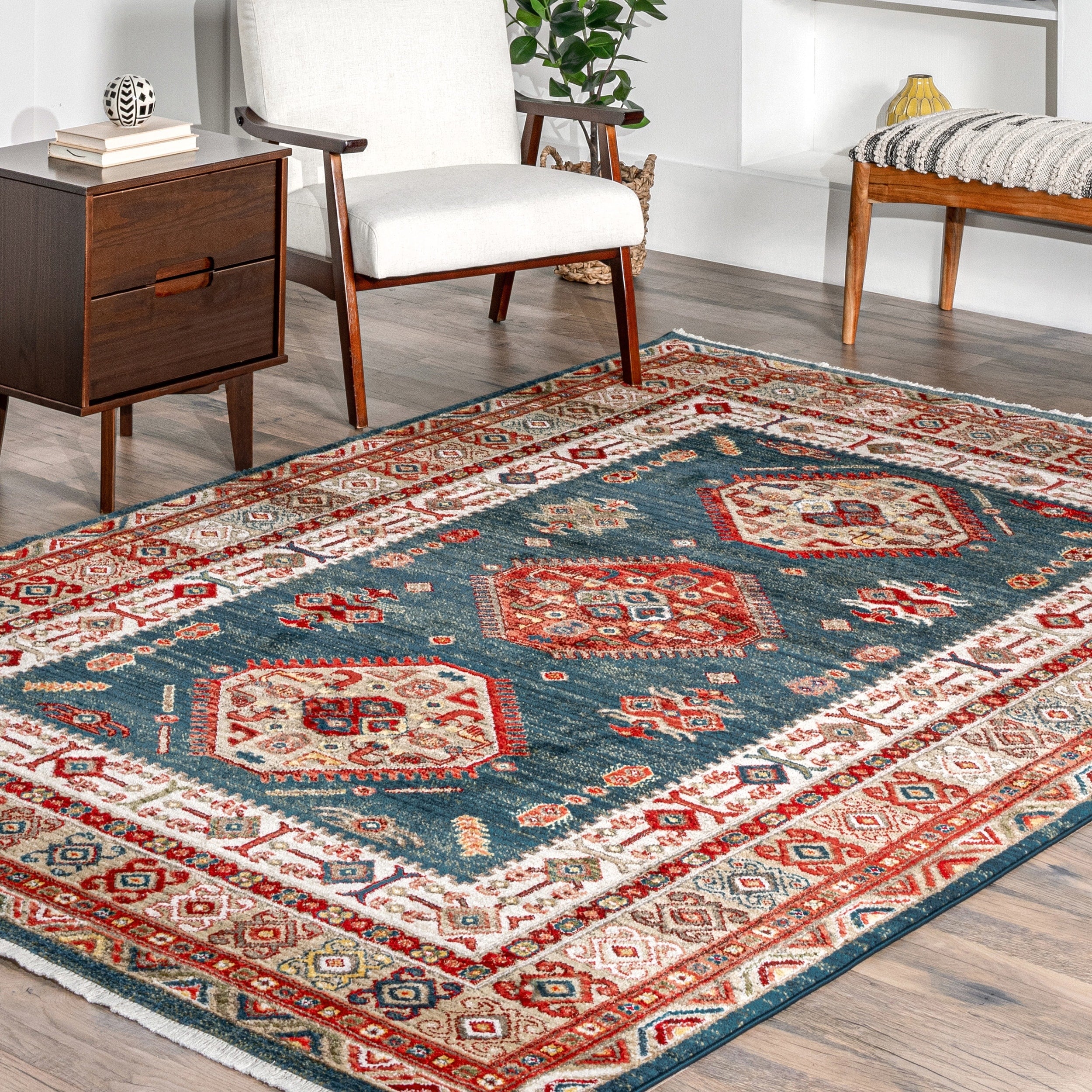 Nuloom Traditional Tribal Diamond Emblems Blue Rug 9 X 12 9 X 12