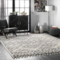 Nuloom Off White Soft And Plush Moroccan Tribal Geometric Shag Tassel Area Rug 67 X 9
