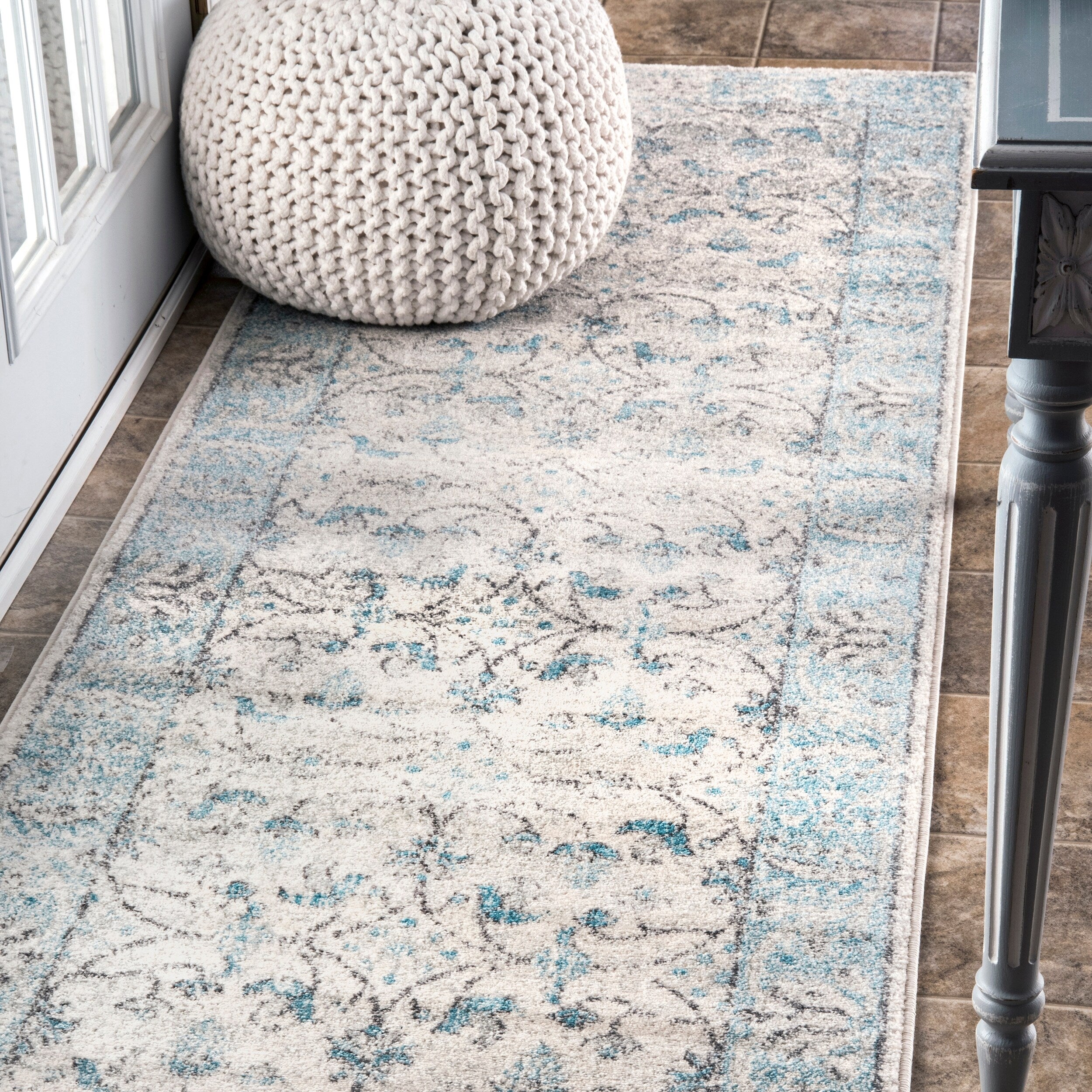 Nuloom Vintage Flourish Aqua Area Rug 8 X 10 8 X 10