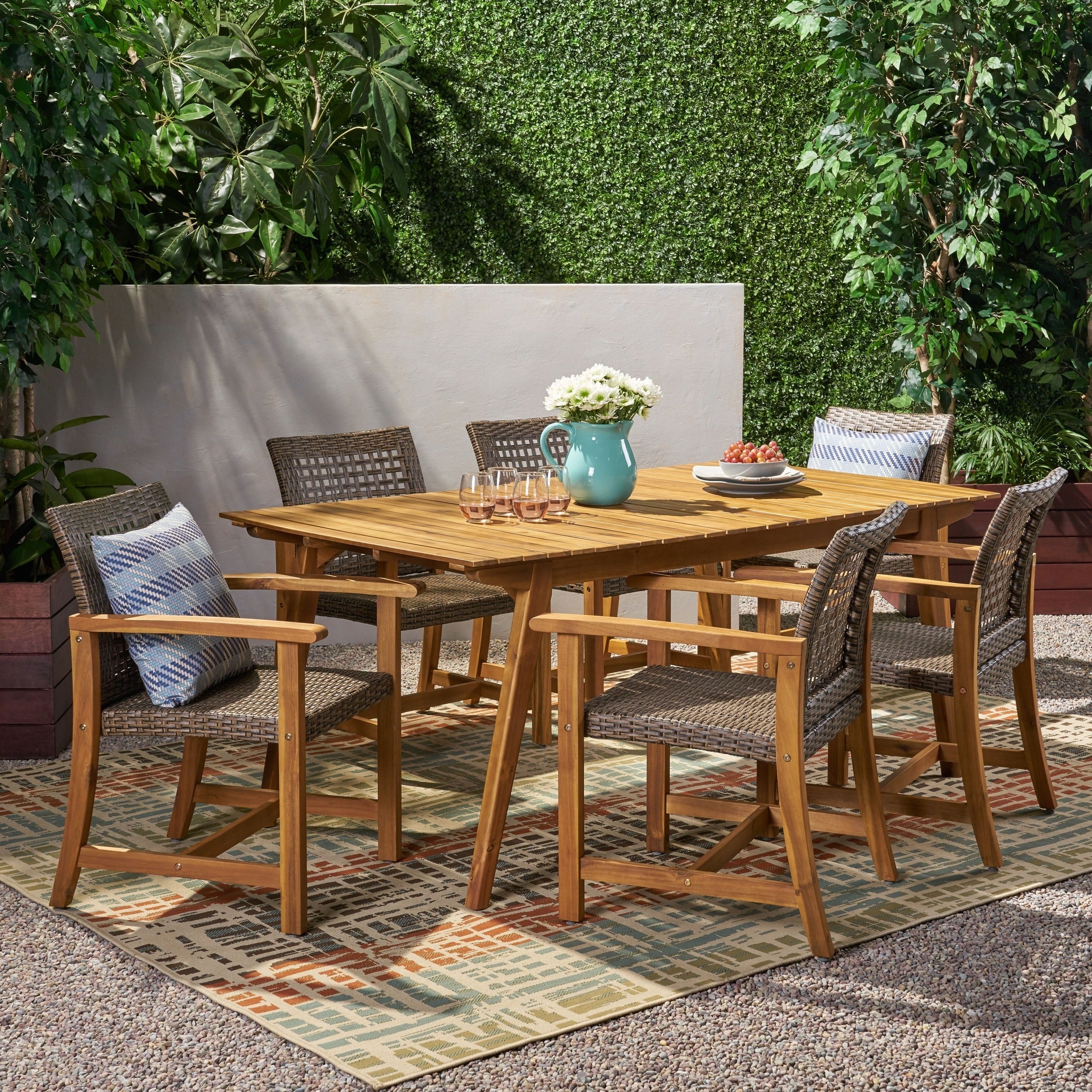 Brookside Outdoor 6 Seater Acacia Wood Dining Set By Christopher Knight Home