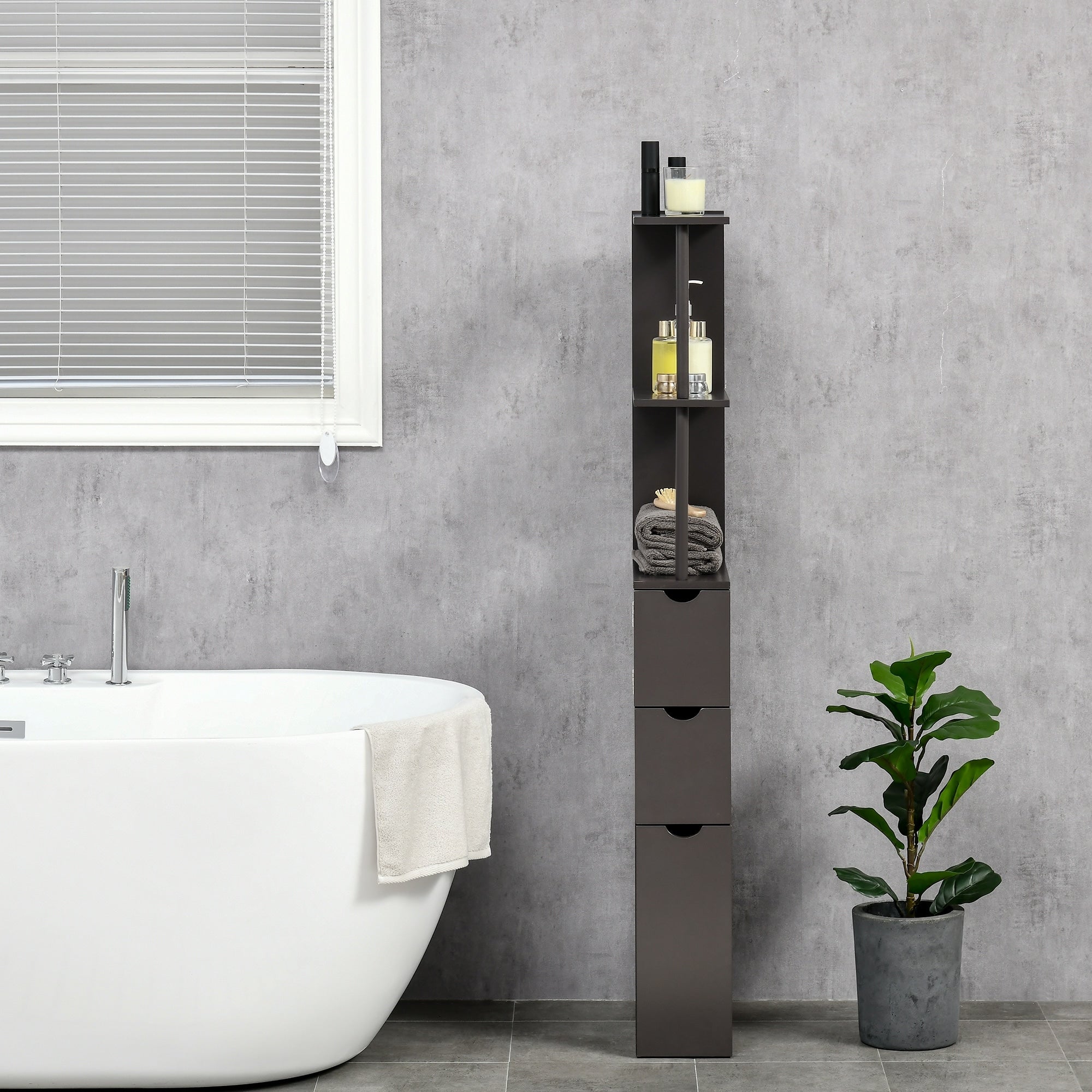 Brown Bathroom Display Cabinet Corner Cabinet With Open Shelves Side Floor Storage Organizer With Drawers