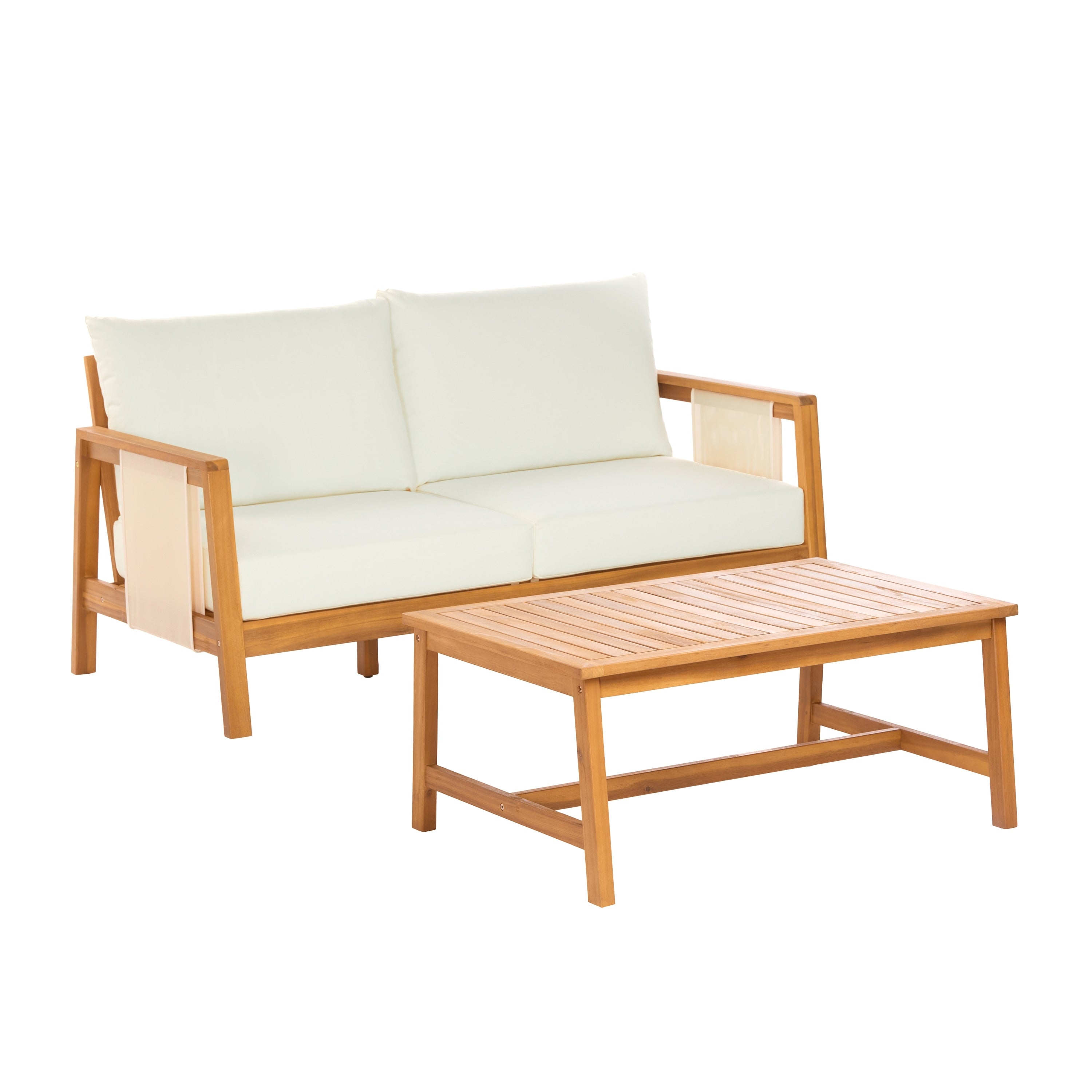 Brown Beige Patio Sofa Set With Padded Cushions Outdoor Conversation Set With Loveseat Coffee Table