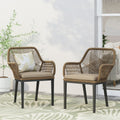 Brown Beige Wicker Dining Chairs Set Of 2 With Cushions Club Chair Patio Chair Reception Chair Side Chair
