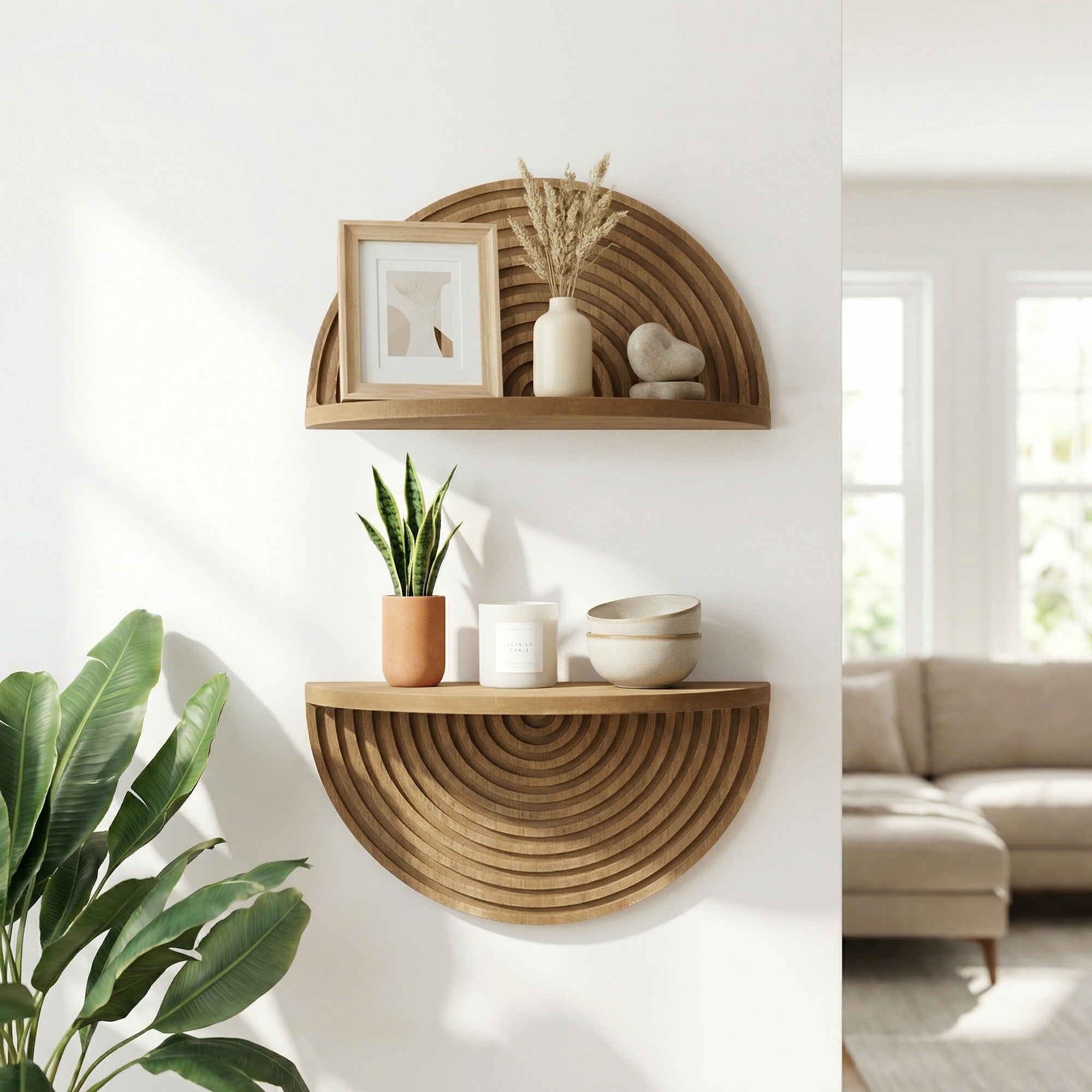 Brown Boho Arched Lunar Ledges 2 Piece Floating Wall Shelf 12X6 6.62 H X 11.75 L X 5 D