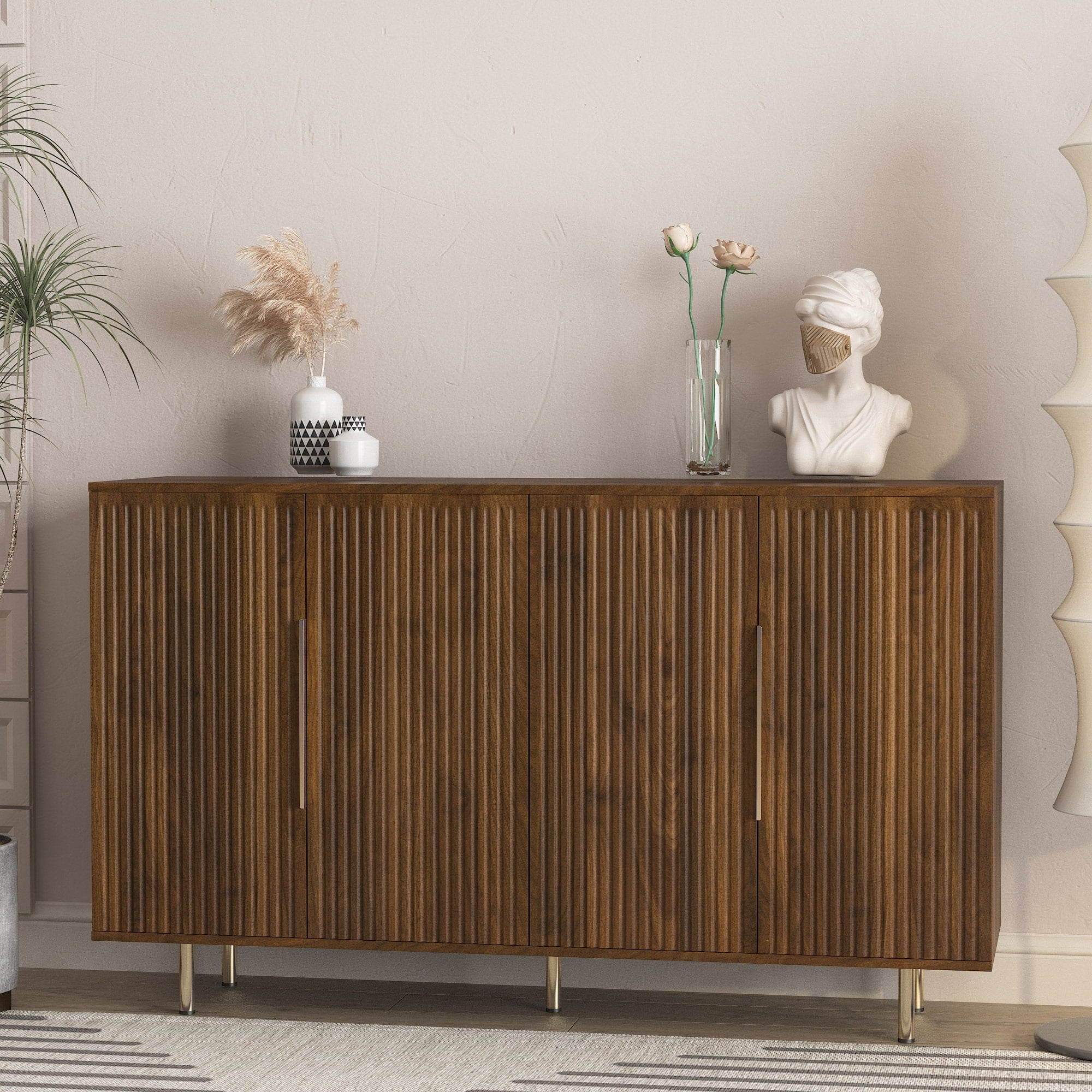 Brown Buffet Cabinet Credenza With Adjustable Shelves Accent Cabinet Console Cabinet Storage Cabinet