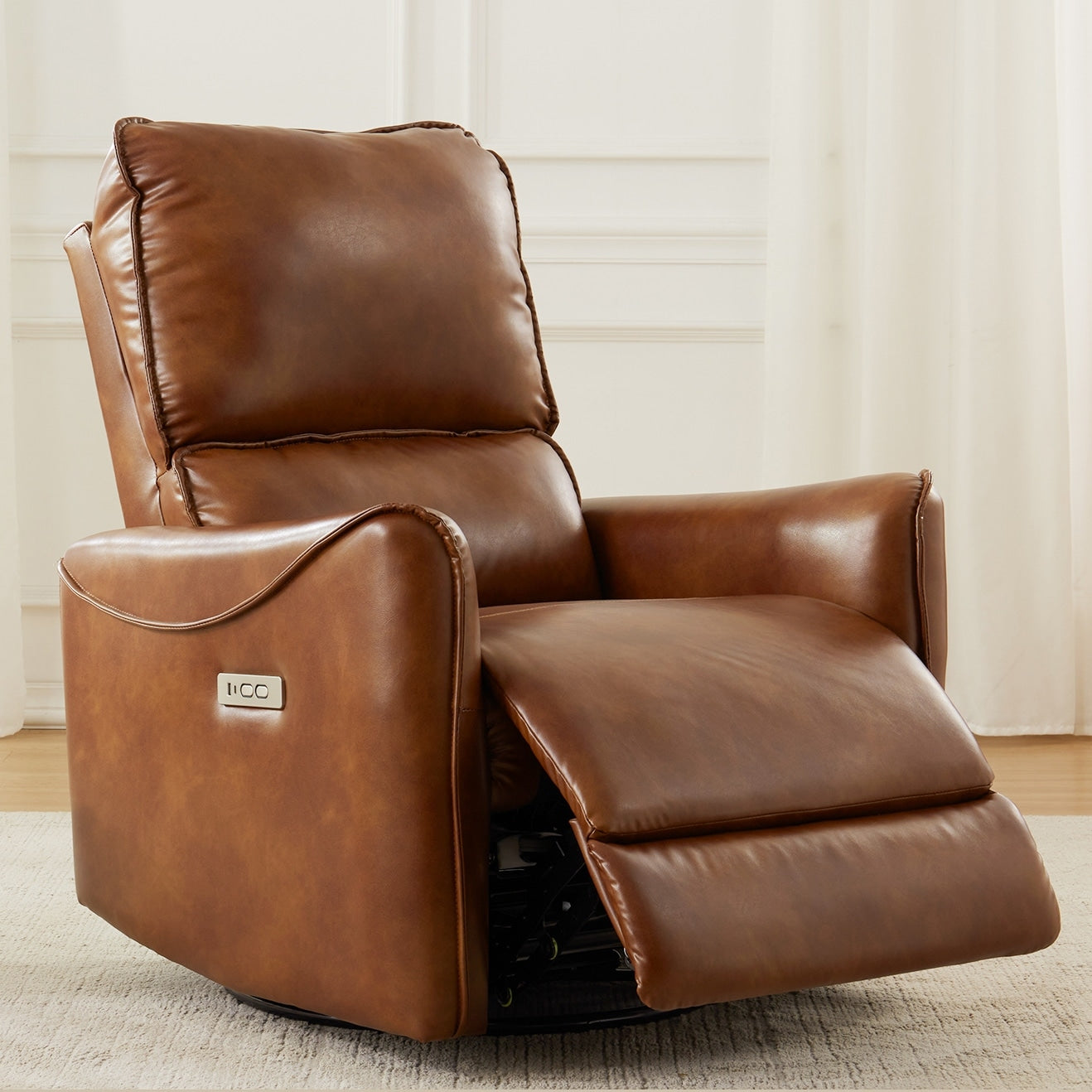 Brown Color Air Leather Electric Recliner Chair With Rocker And Swivel