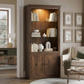 Brown Display Cabinet Bookcase With Dimmable Ceiling Light Freestanding Accent Cabinet Side Cabinet With Doors