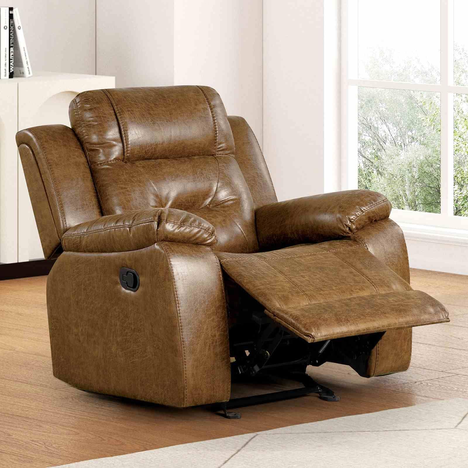 Brown Faux Leather Recliner Manual 1Pc