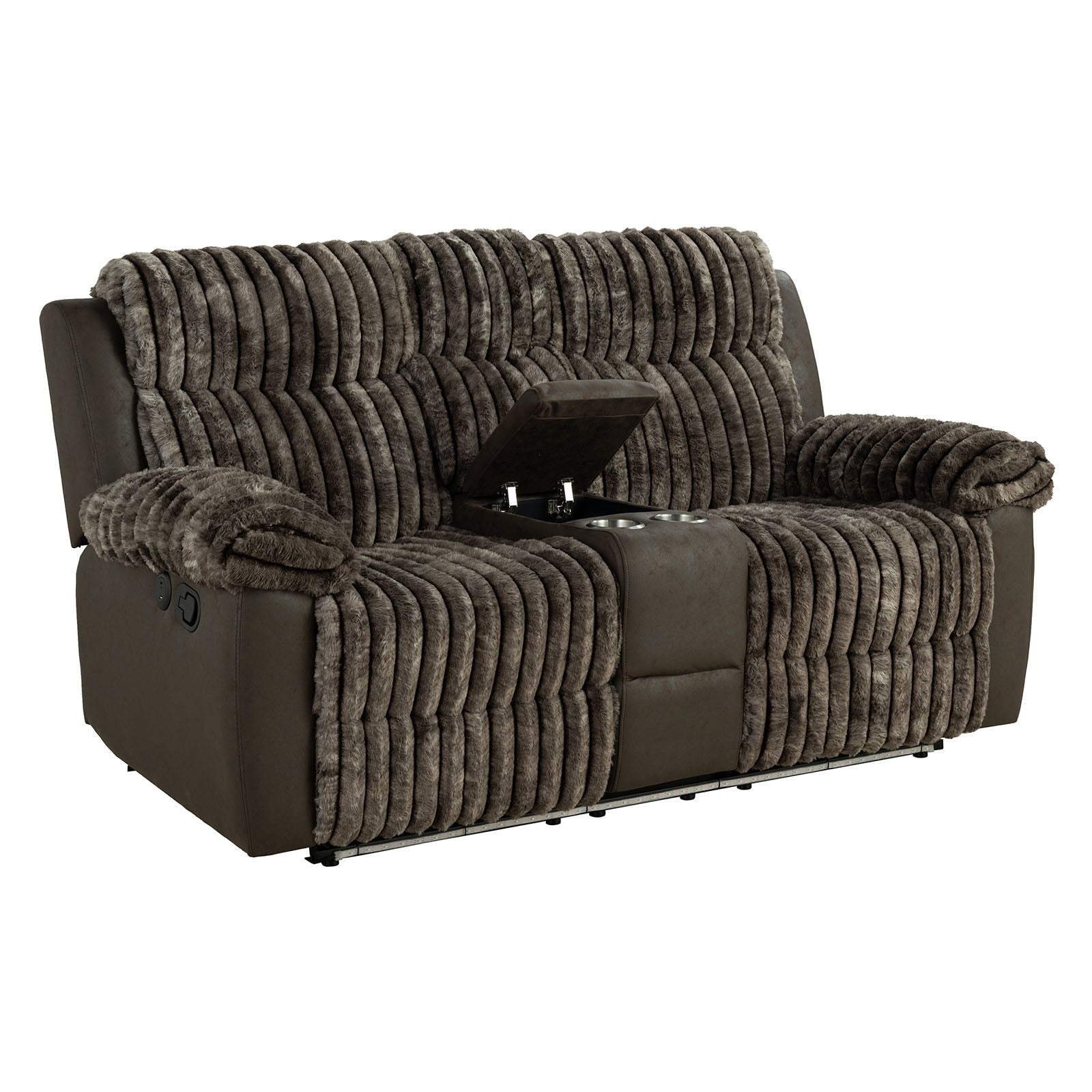 Brown Finish Led 1Pc Recliner Loveseat Console Storage Usb Ports