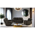 Brown Finish Solid Wood Led Comfortable Sofa Recliner Set Usb Ports
