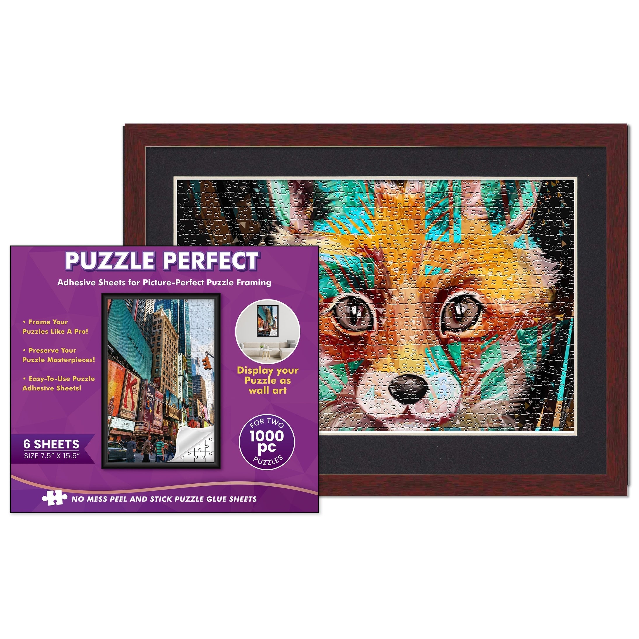 Brown Wood Puzzle Frame Kit With Glue Sheets Black Mat Backing Uv Acrylic Available In 20 Popular Sizes