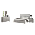 Broy 4Pc Queen Bedroom Set W Led Bookcase Headboard Mirror Silver