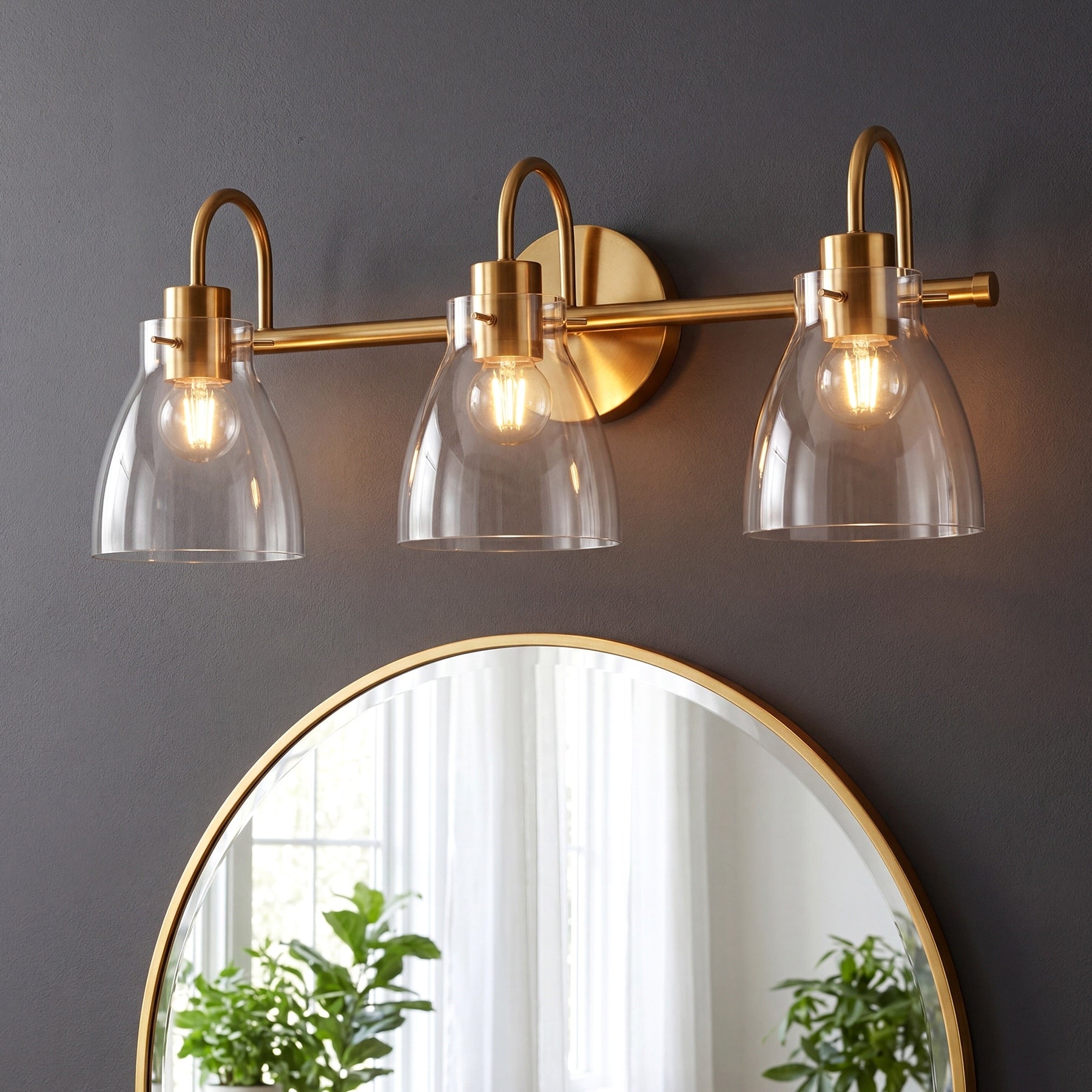 Brushed Brass Metal Glass 3 Light Bathroom Vanity Light