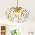 Brushed Gold 4 Light Branch Chandelier With Crystal Floral Accents Dia.17.72 In