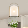 Brushed Gold Bucket Pendant Light With White Glass Dome Bedroom Foyer Dia.11.02 In